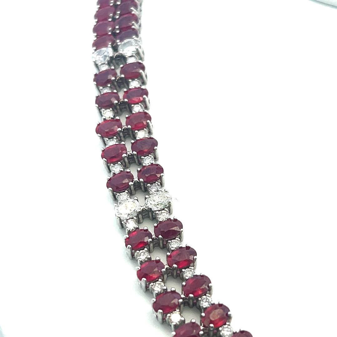 18K White Gold Riviera Necklace with 8.8ct Oval & Round Diamonds and 71ct Rubies
