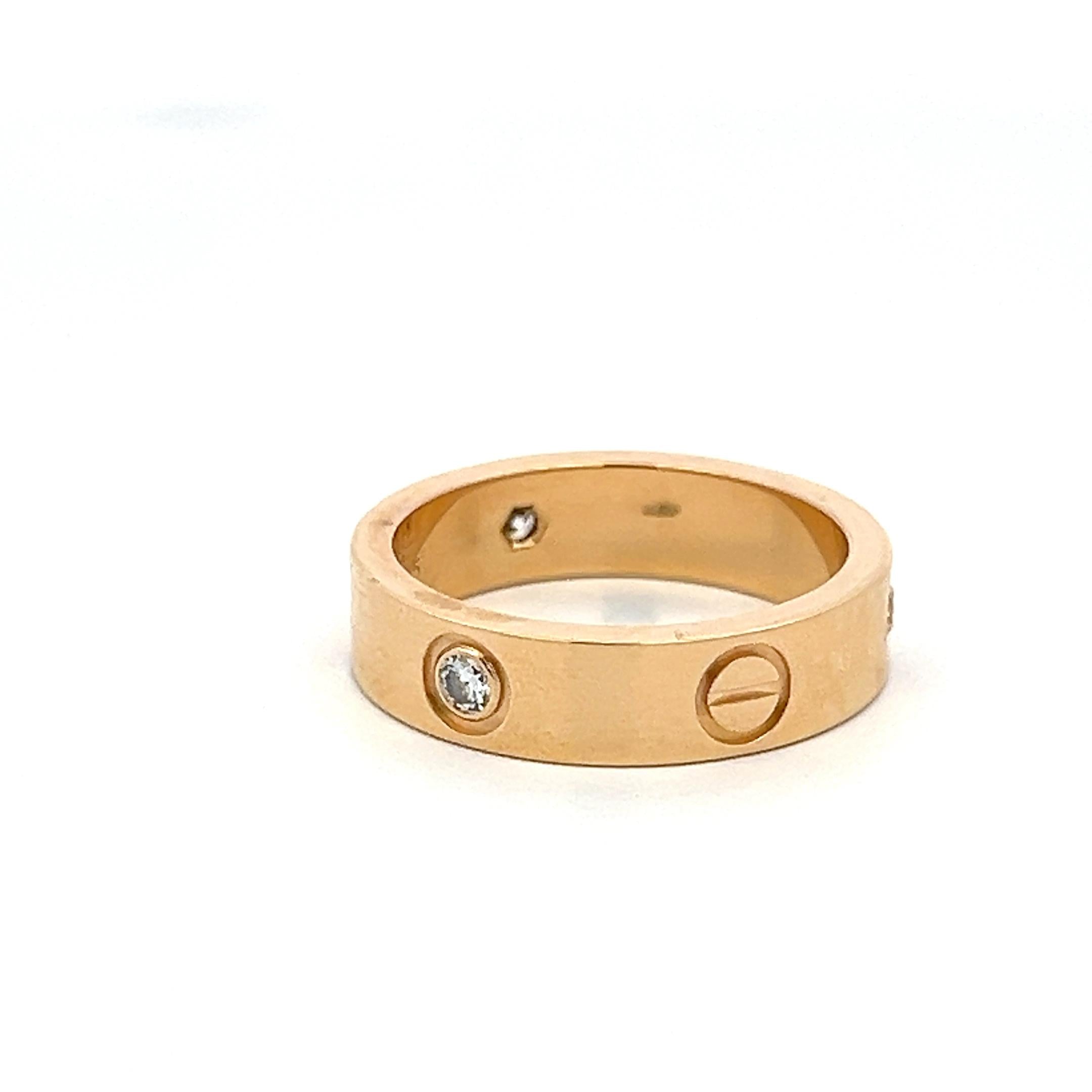 Cartier 18K Yellow Gold Love Ring with 0.23ct Round F VVS Diamonds Size 8.5
