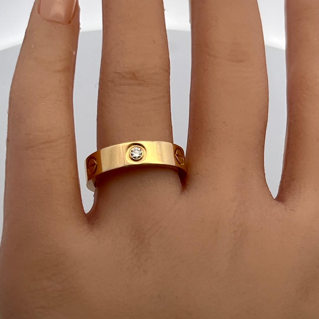 Cartier 18K Yellow Gold Love Ring with 0.23ct Round F VVS Diamonds Size 8.5