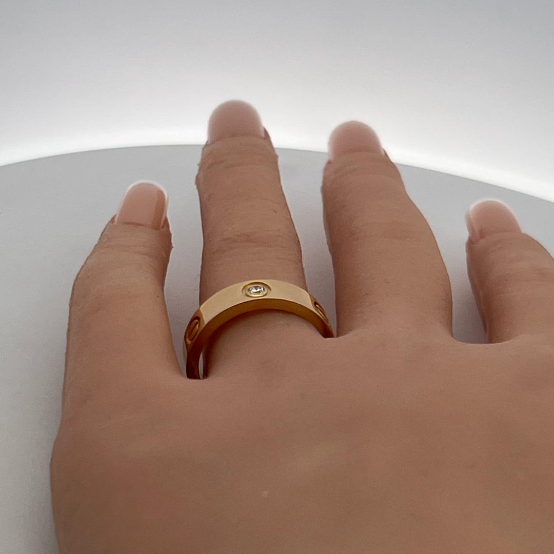 Cartier 18K Yellow Gold Love Ring with 0.23ct Round F VVS Diamonds Size 8.5