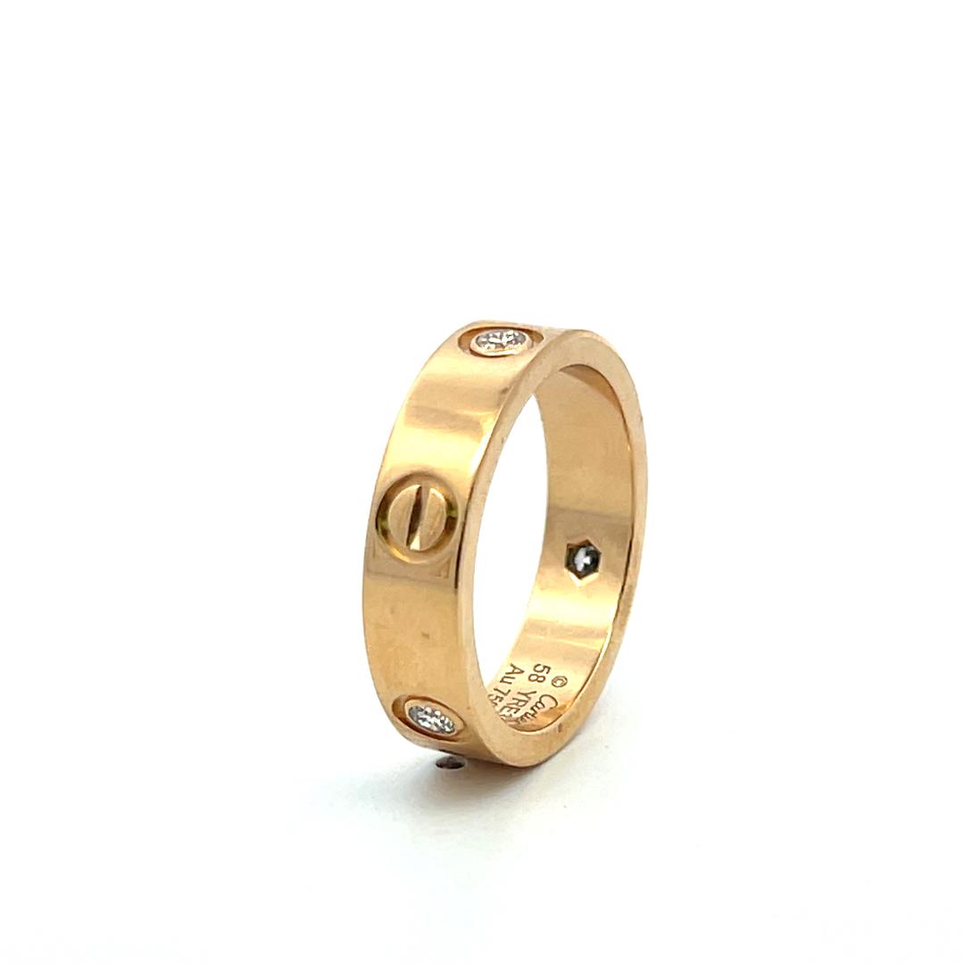 Cartier 18K Yellow Gold Love Ring with 0.23ct Round F VVS Diamonds Size 8.5