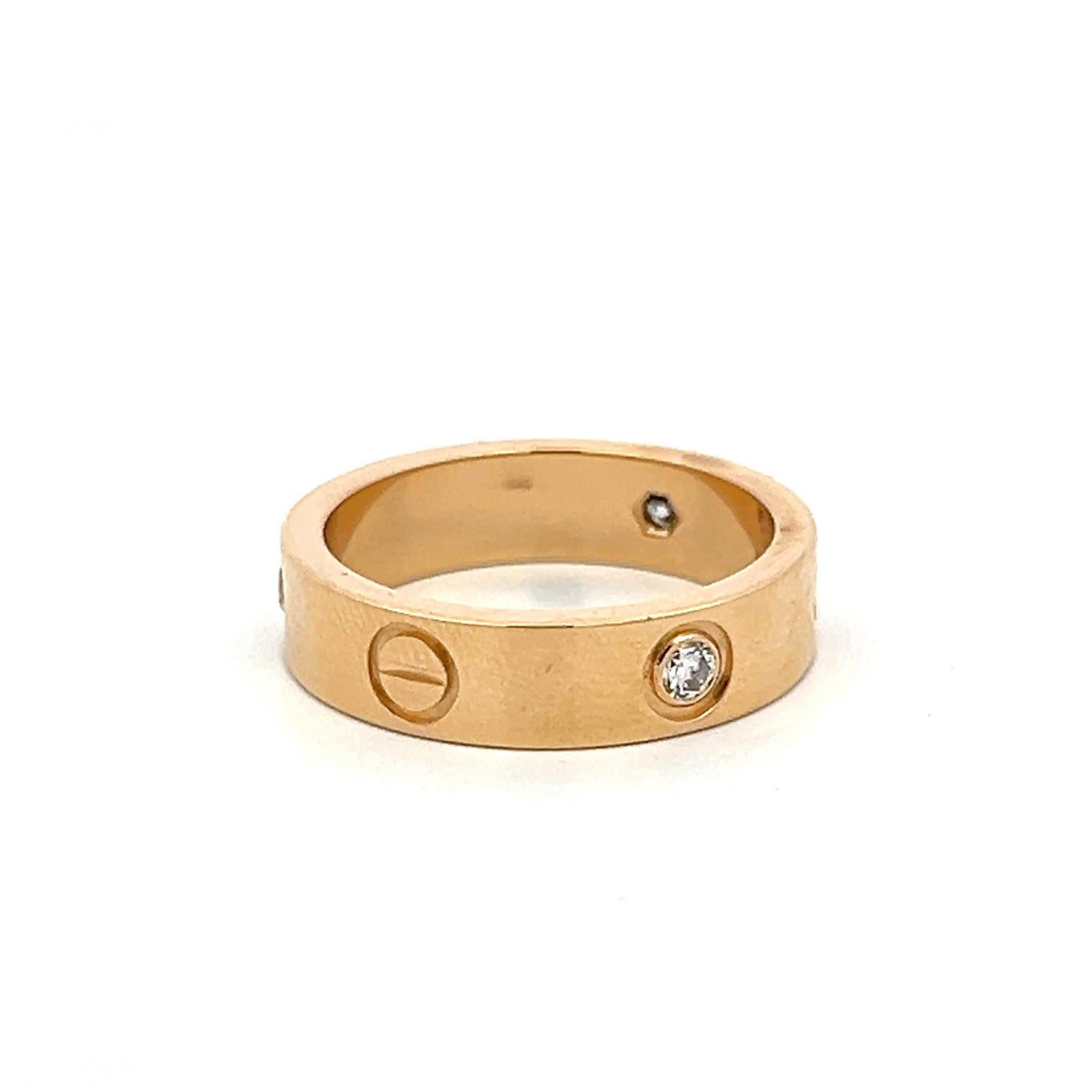 Cartier 18K Yellow Gold Love Ring with 0.23ct Round F VVS Diamonds Size 8.5