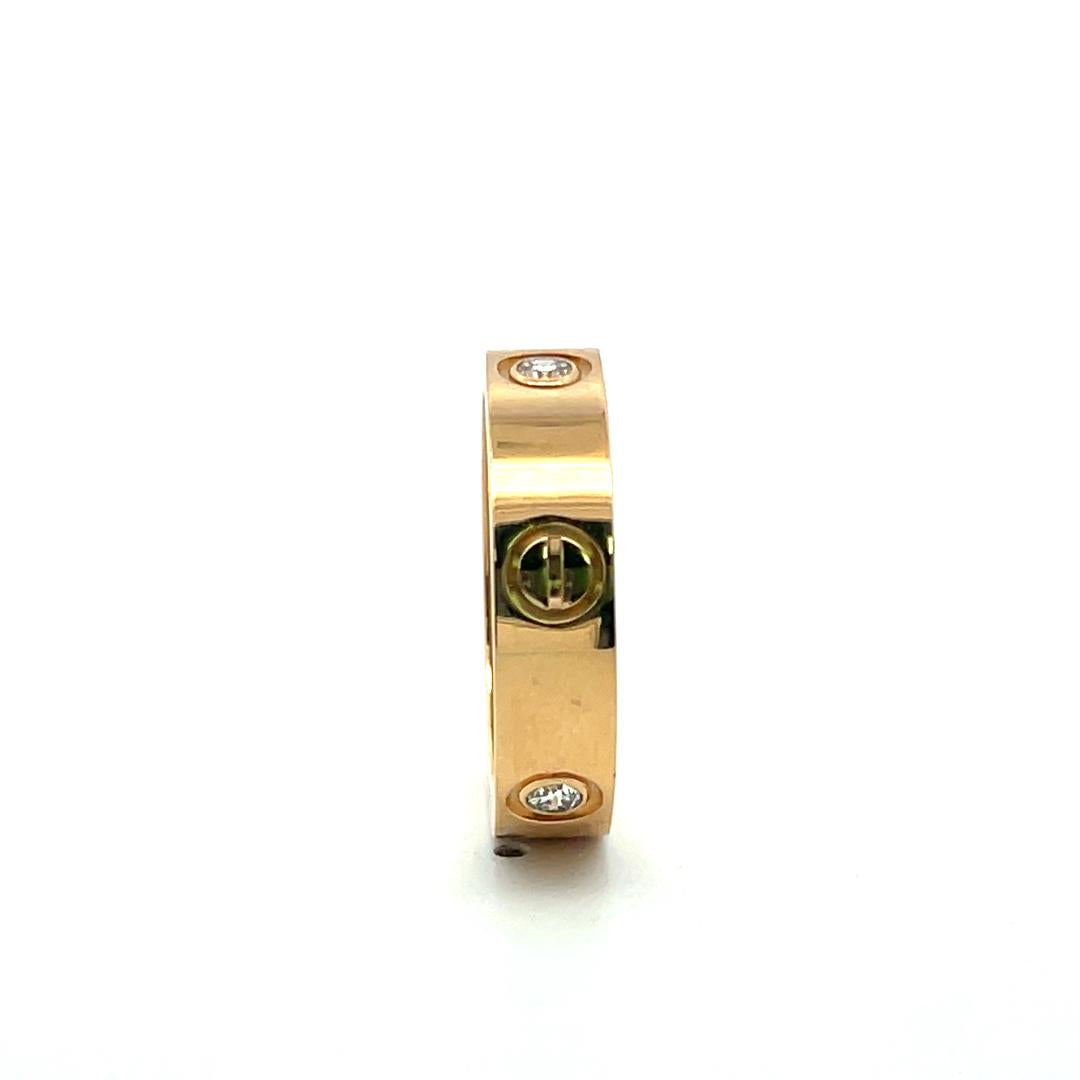 Cartier 18K Yellow Gold Love Ring with 0.23ct Round F VVS Diamonds Size 8.5