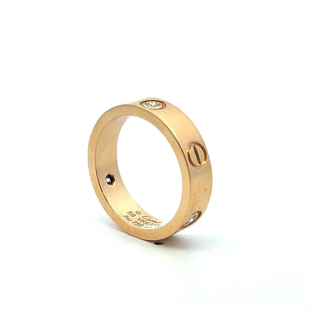 Cartier 18K Yellow Gold Love Ring with 0.23ct Round F VVS Diamonds Size 8.5