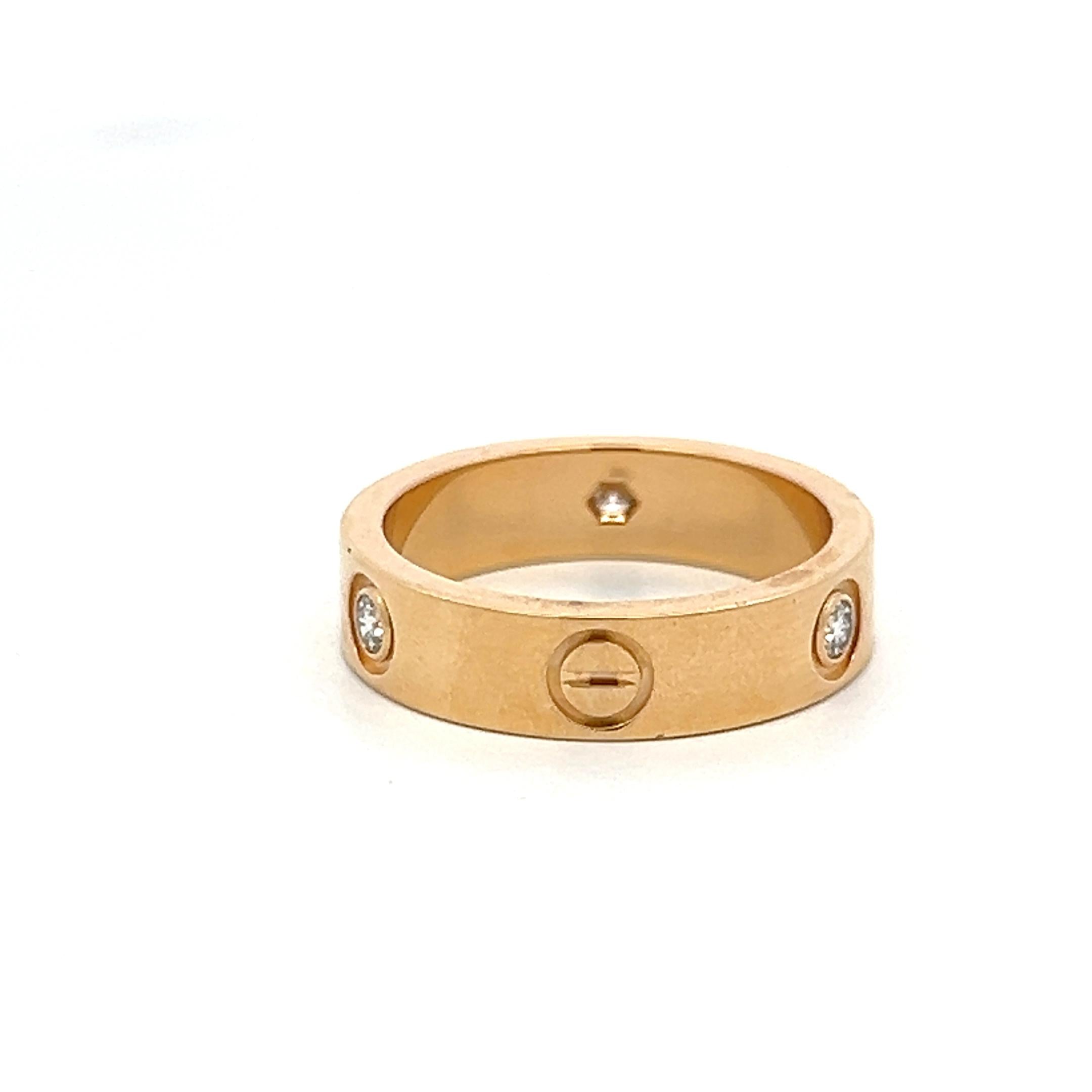 Cartier 18K Yellow Gold Love Ring with 0.23ct Round F VVS Diamonds Size 8.5
