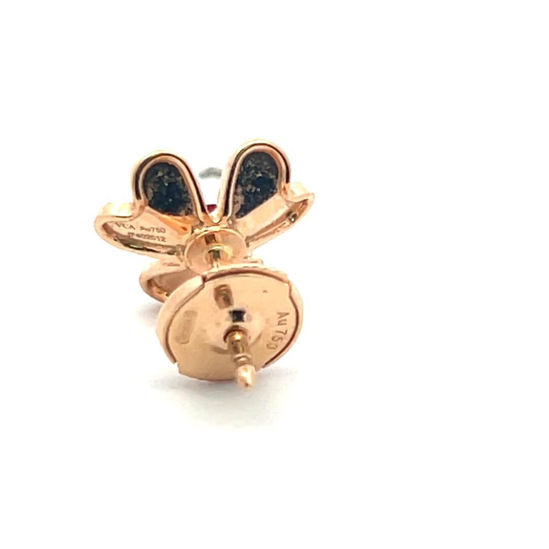 Van Cleef & Arpels 18K Rose Gold/925 Flower Stud Earrings with 0.14 Carat Ruby
