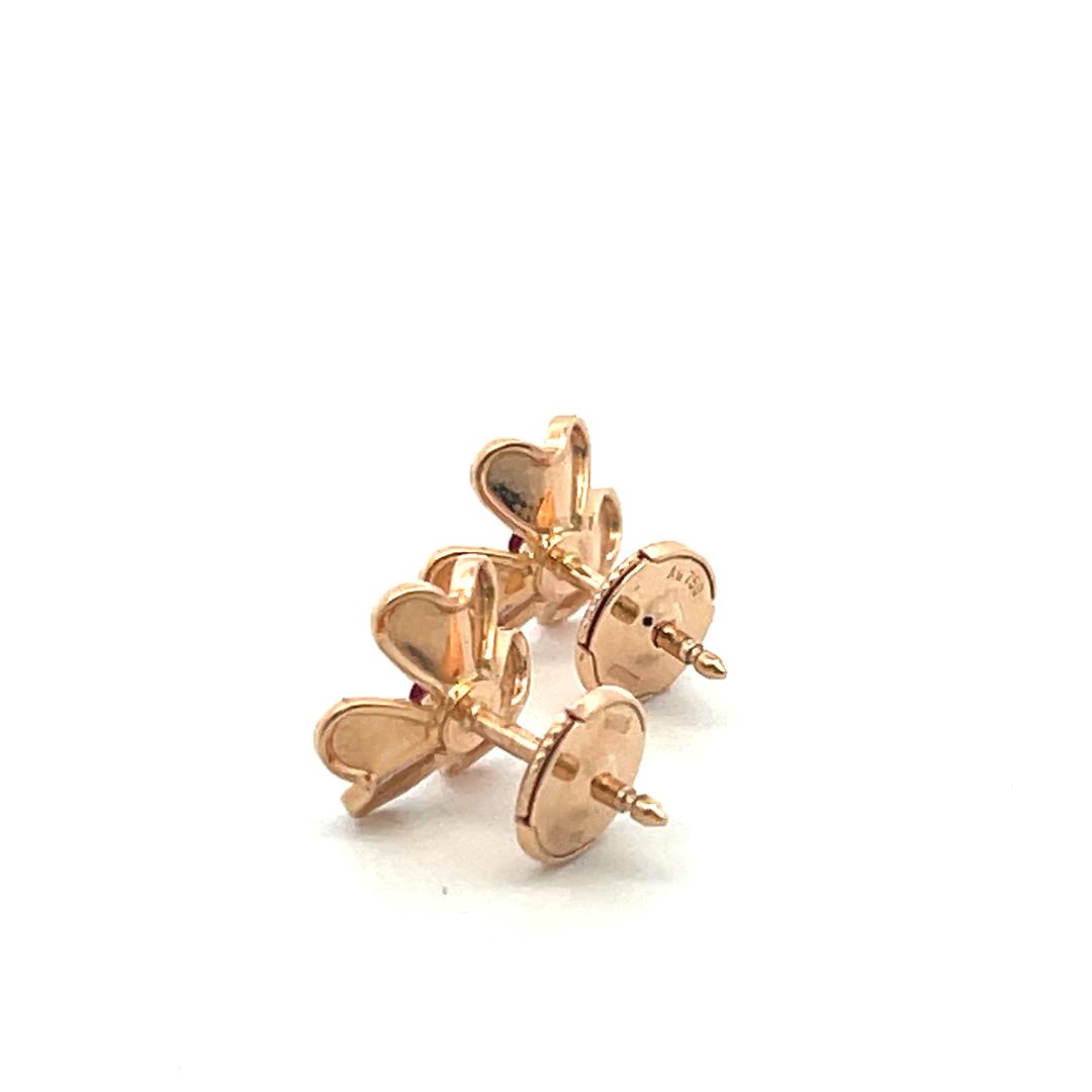 Van Cleef & Arpels 18K Rose Gold/925 Flower Stud Earrings with 0.14 Carat Ruby