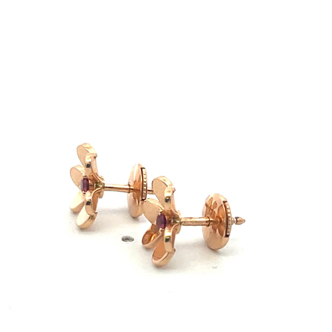 Van Cleef & Arpels 18K Rose Gold/925 Flower Stud Earrings with 0.14 Carat Ruby