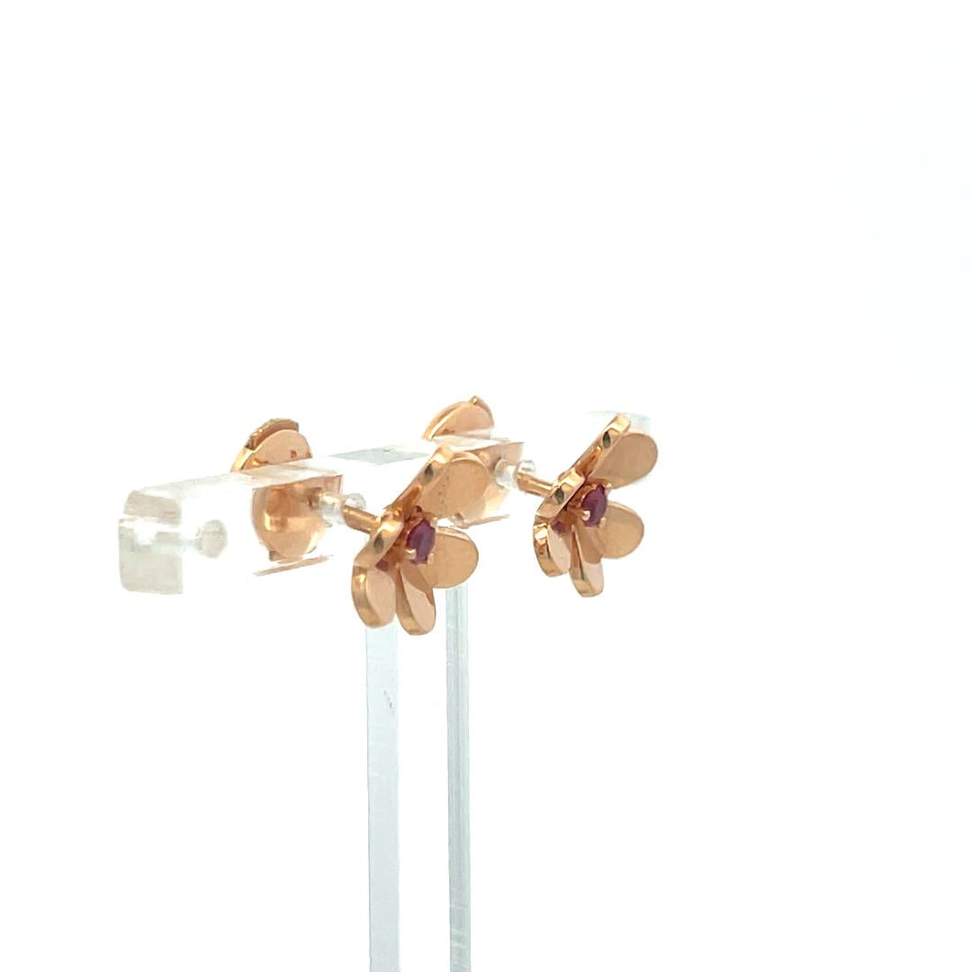 Van Cleef & Arpels 18K Rose Gold/925 Flower Stud Earrings with 0.14 Carat Ruby