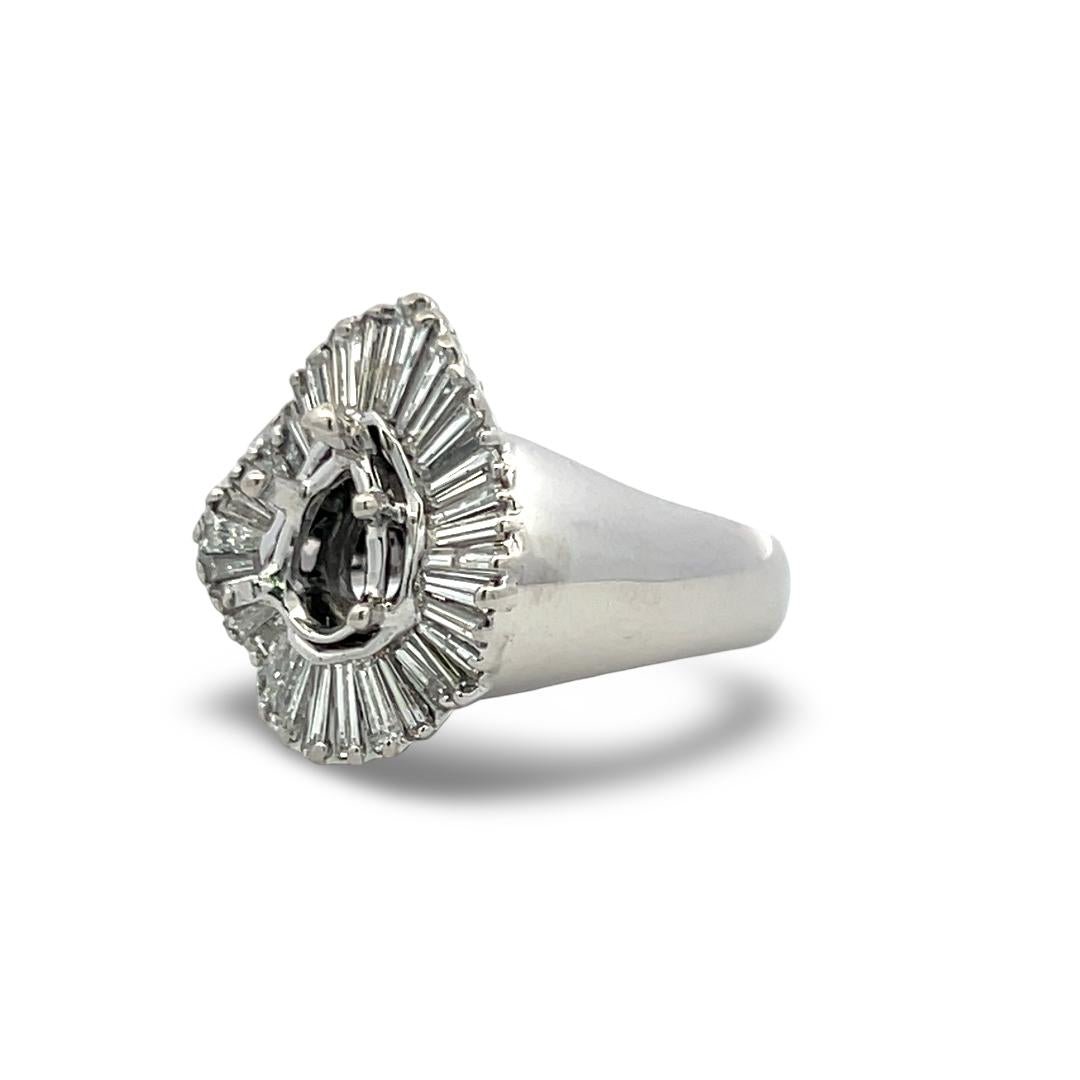 18K White Gold Semi Mount Ring 1.5ct Tapered Baguette Diamonds Fits 9.3x6.5mm
