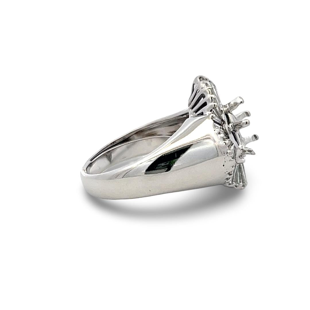 18K White Gold Semi Mount Ring 1.5ct Tapered Baguette Diamonds Fits 9.3x6.5mm