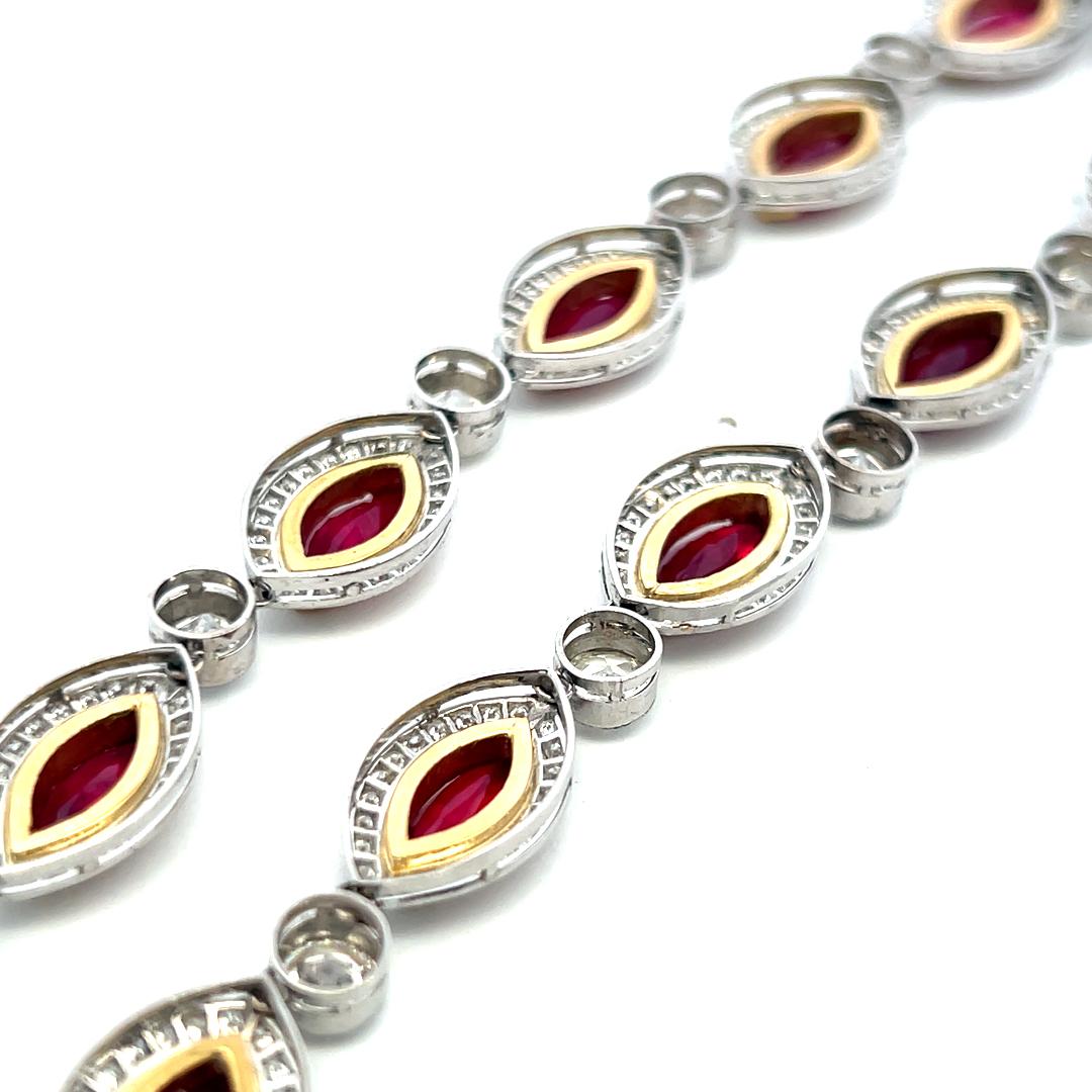 18K Two-Tone Gold Link Necklace with 15ct Old European I VS Diamonds & 18ct Ruby