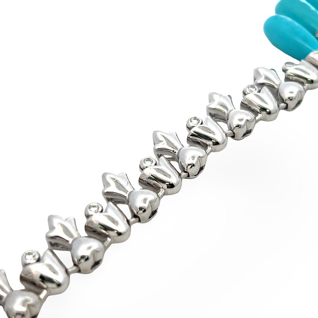 Estate 18K White Gold Fringe Necklace with 5.81 Carat Round Diamonds & Turquoise