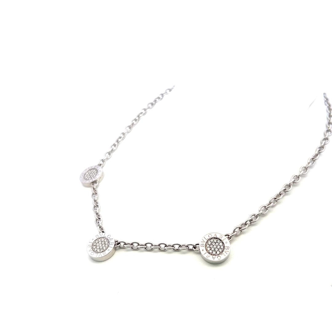 Bvlgari 18K WG Station Necklace with 0.75 Carat Round F VS Diamonds & 7.4mm Onyx