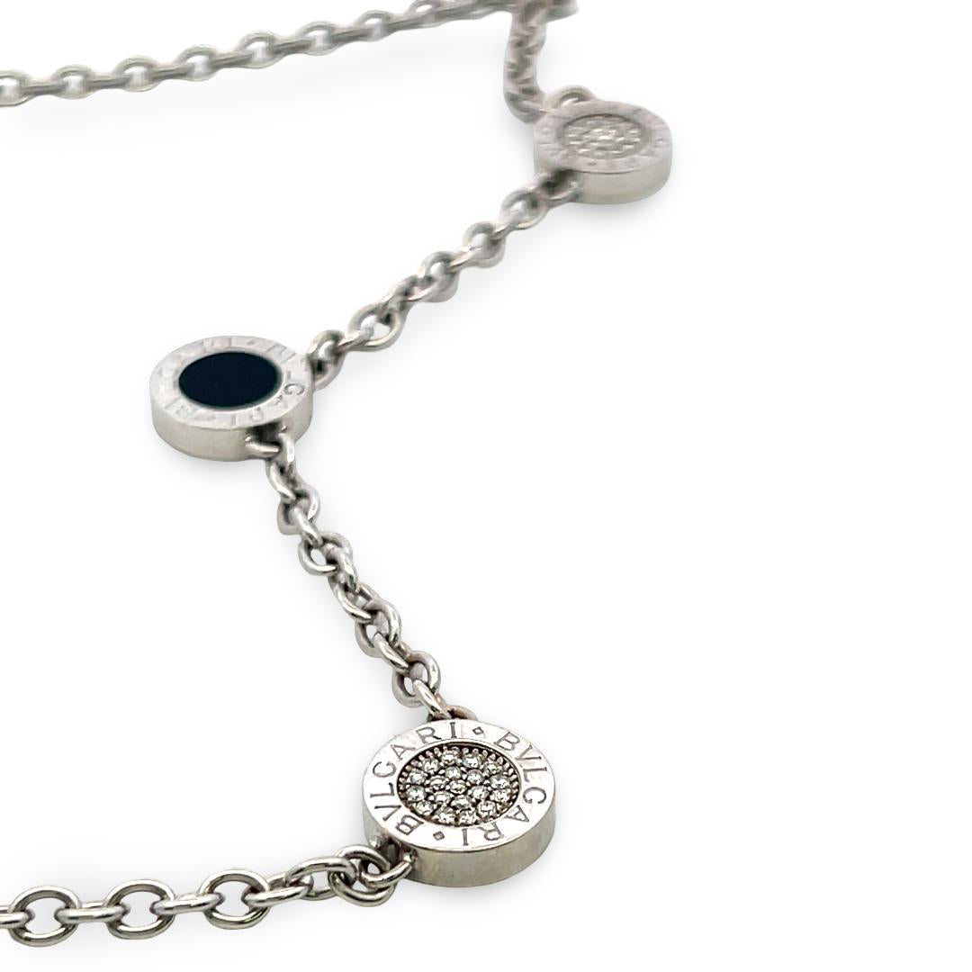 Bvlgari 18K WG Station Necklace with 0.75 Carat Round F VS Diamonds & 7.4mm Onyx