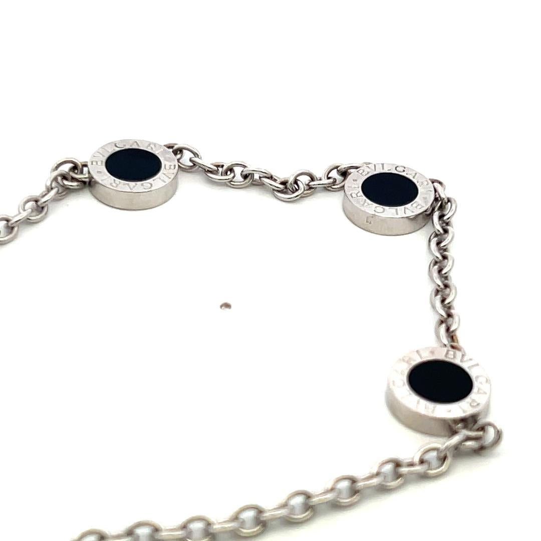Bvlgari 18K WG Station Necklace with 0.75 Carat Round F VS Diamonds & 7.4mm Onyx