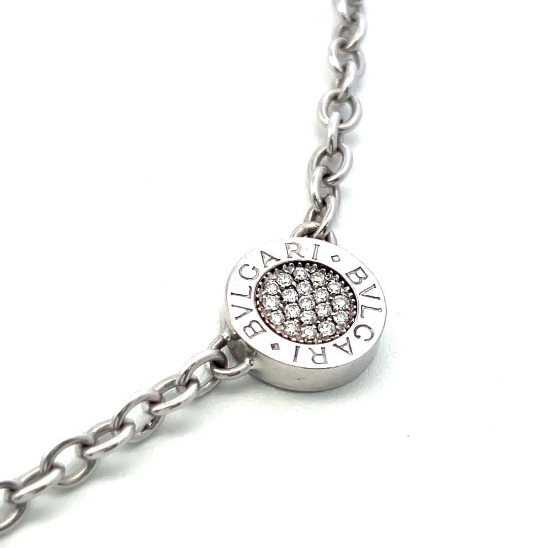 Bvlgari 18K WG Station Necklace with 0.75 Carat Round F VS Diamonds & 7.4mm Onyx