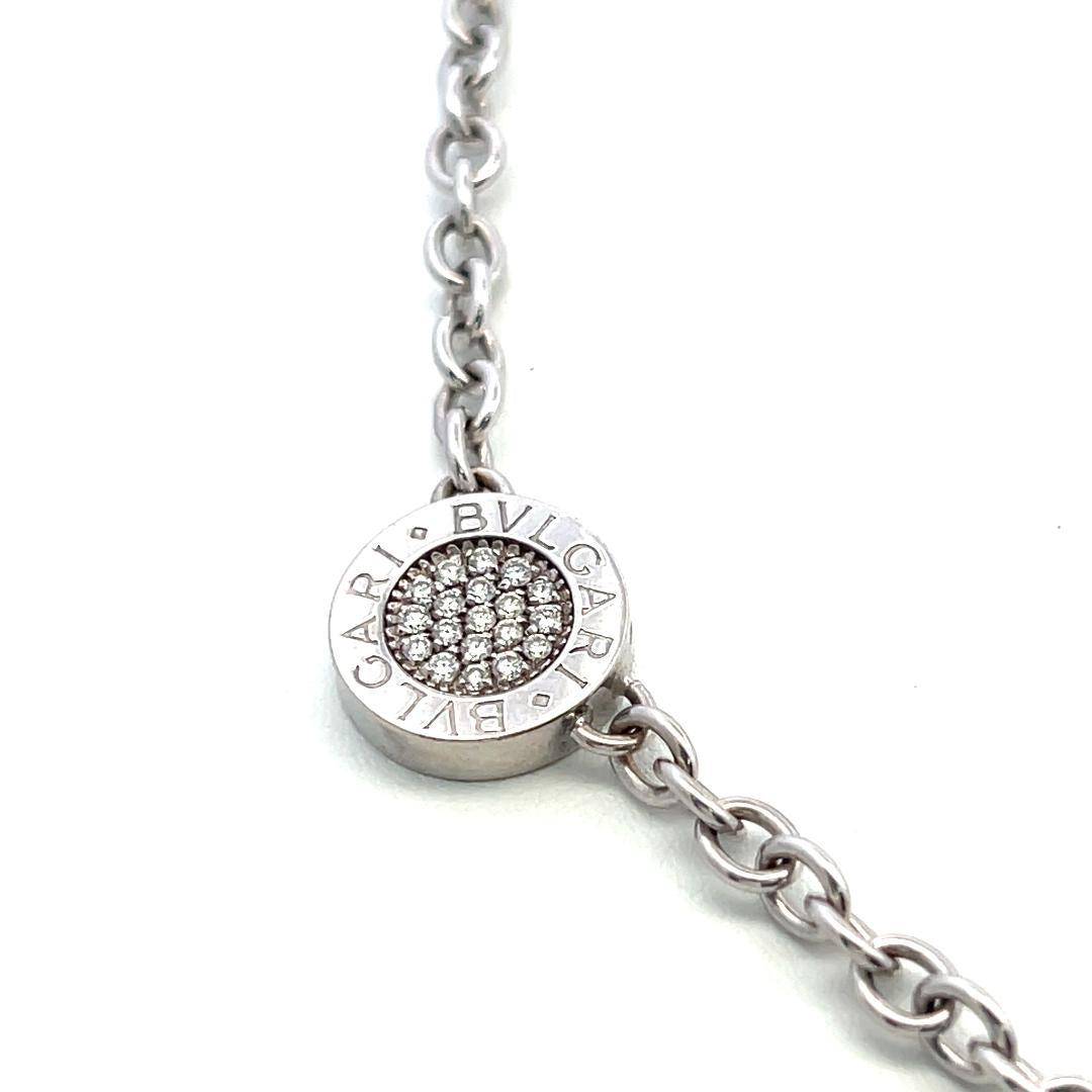 Bvlgari 18K WG Station Necklace with 0.75 Carat Round F VS Diamonds & 7.4mm Onyx