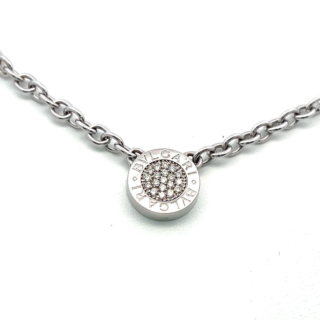 Bvlgari 18K WG Station Necklace with 0.75 Carat Round F VS Diamonds & 7.4mm Onyx