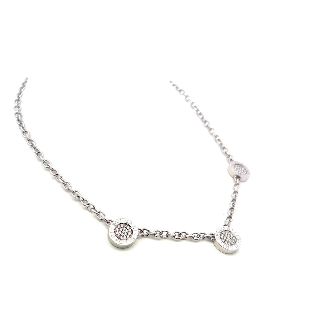 Bvlgari 18K WG Station Necklace with 0.75 Carat Round F VS Diamonds & 7.4mm Onyx