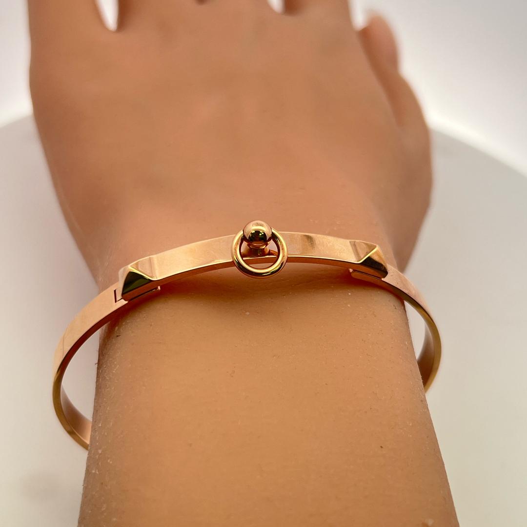 Hermes Vintage 18 Karat Rose Gold Bangle Bracelet 26.6 Grams 7 Inch