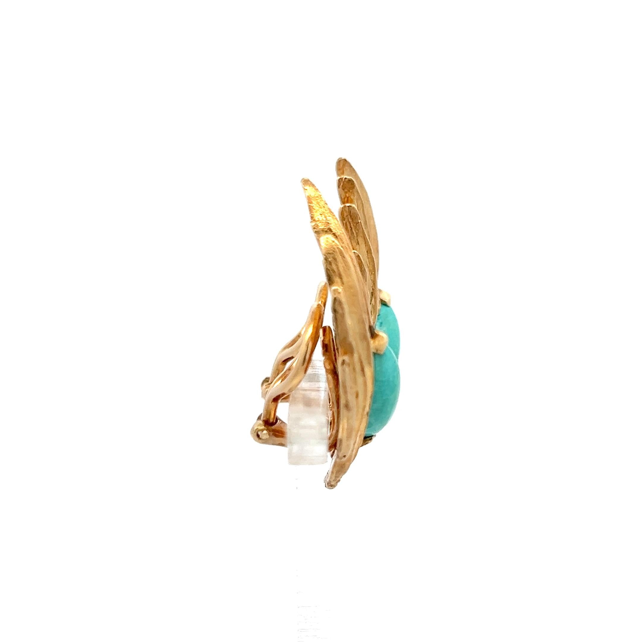 Estate 14K Yellow Gold Clip On Earrings with 4.26 Carat Turquoise Gemstones
