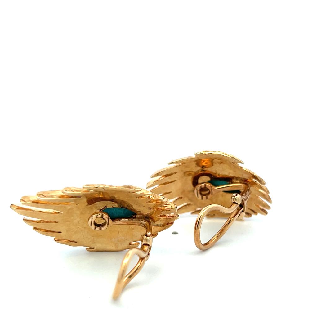 Estate 14K Yellow Gold Clip On Earrings with 4.26 Carat Turquoise Gemstones