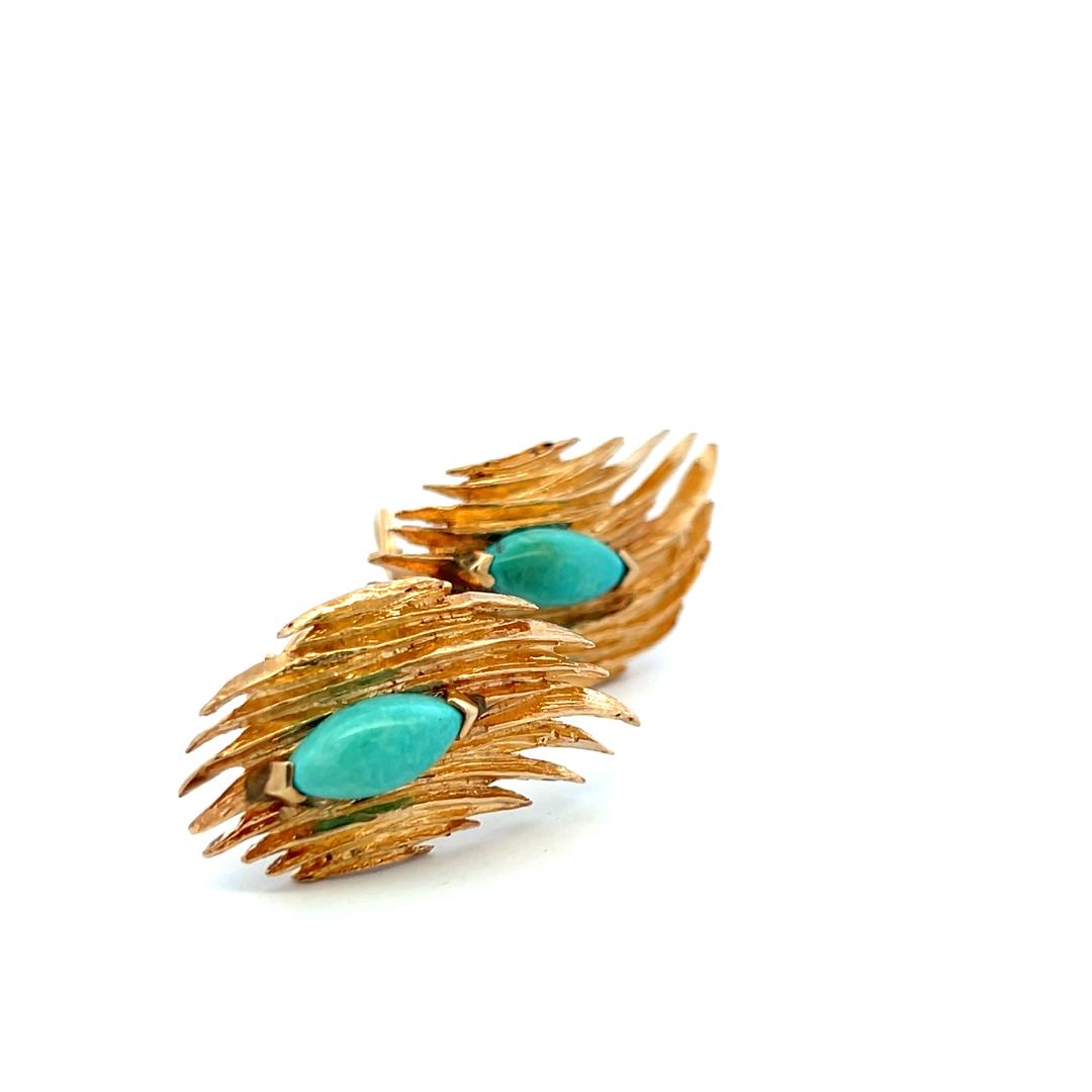 Estate 14K Yellow Gold Clip On Earrings with 4.26 Carat Turquoise Gemstones