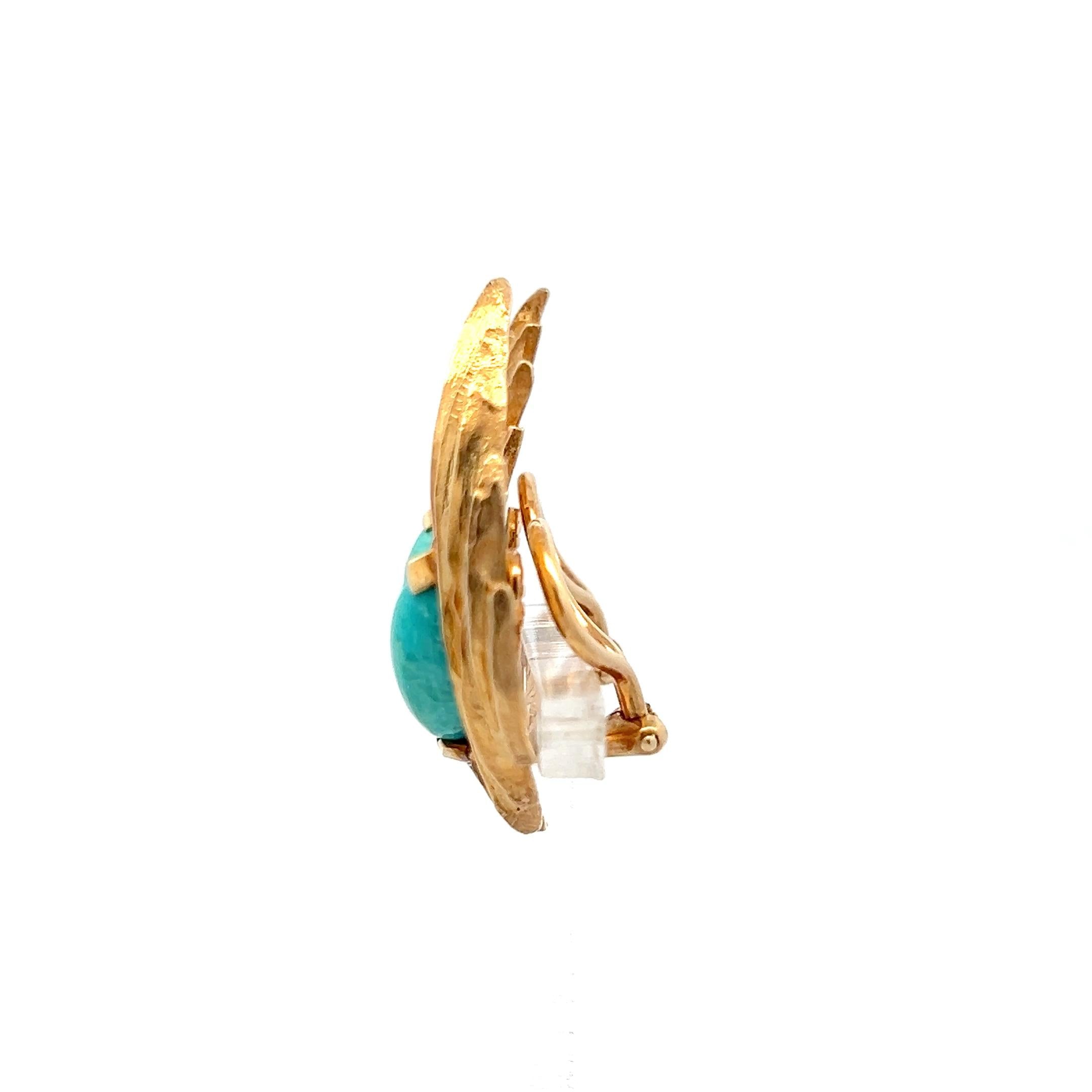 Estate 14K Yellow Gold Clip On Earrings with 4.26 Carat Turquoise Gemstones