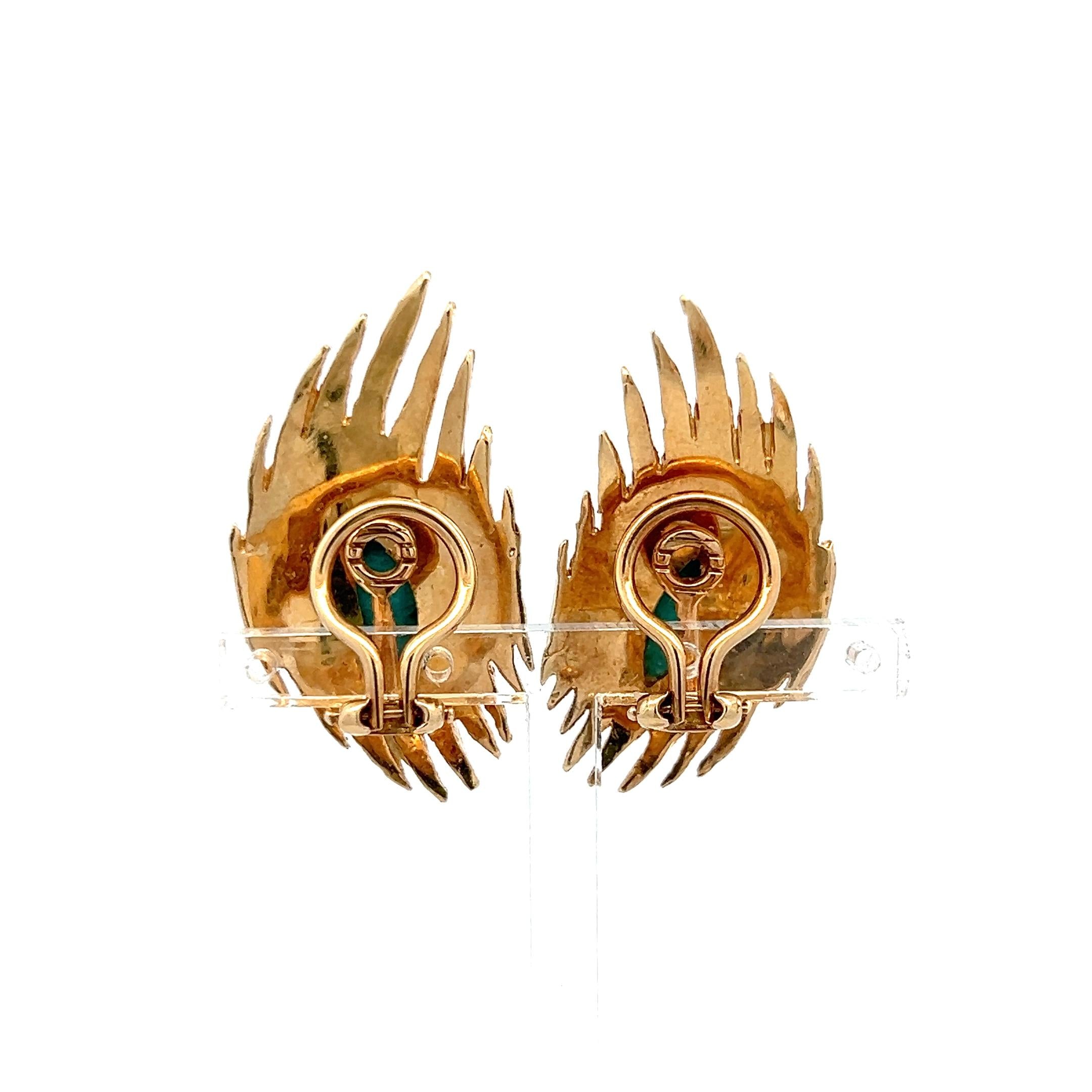 Estate 14K Yellow Gold Clip On Earrings with 4.26 Carat Turquoise Gemstones