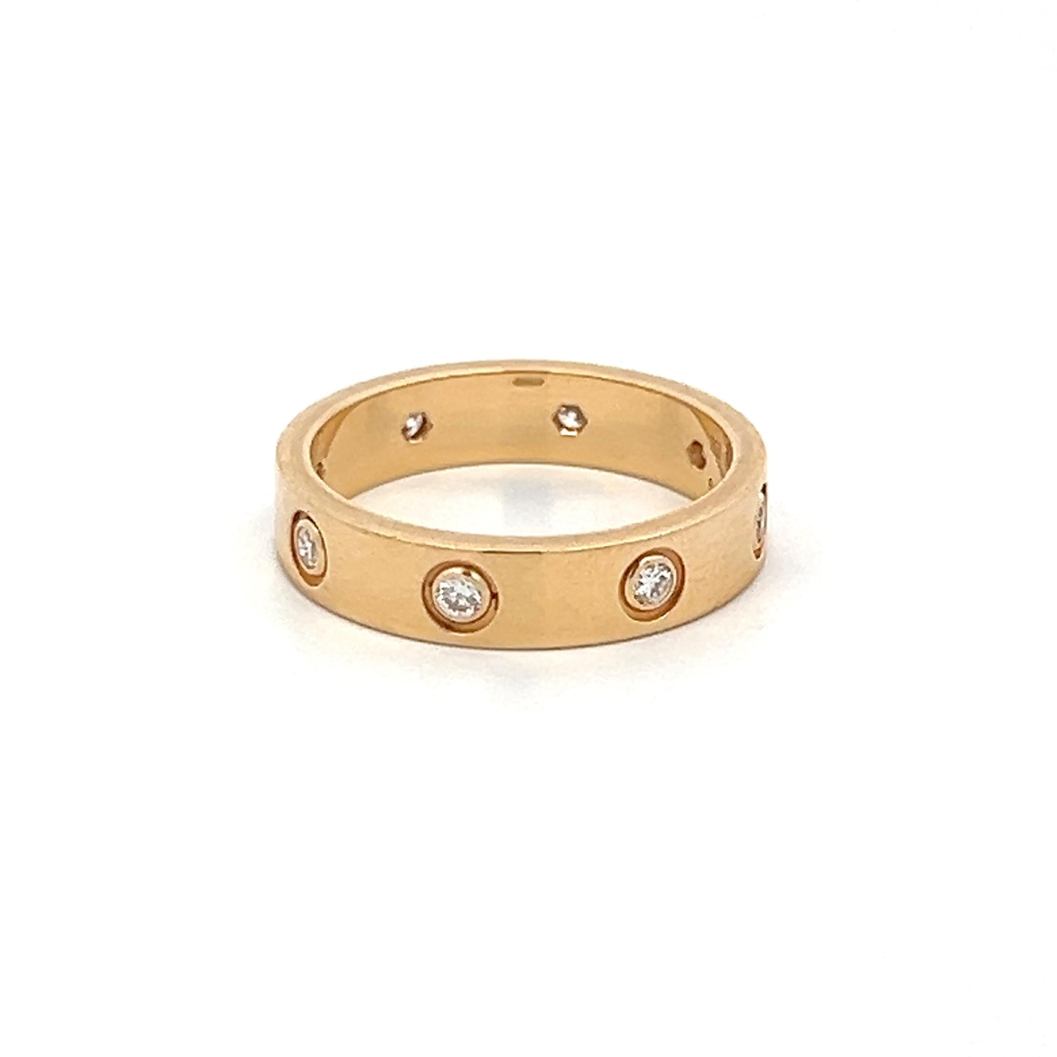 Cartier 18K Yellow Gold Love Ring with 0.19 Carat Round F VVS Diamonds Size 5.25