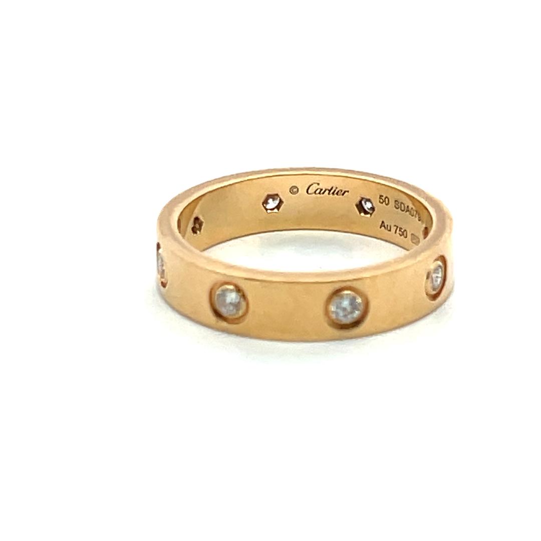 Cartier 18K Yellow Gold Love Ring with 0.19 Carat Round F VVS Diamonds Size 5.25