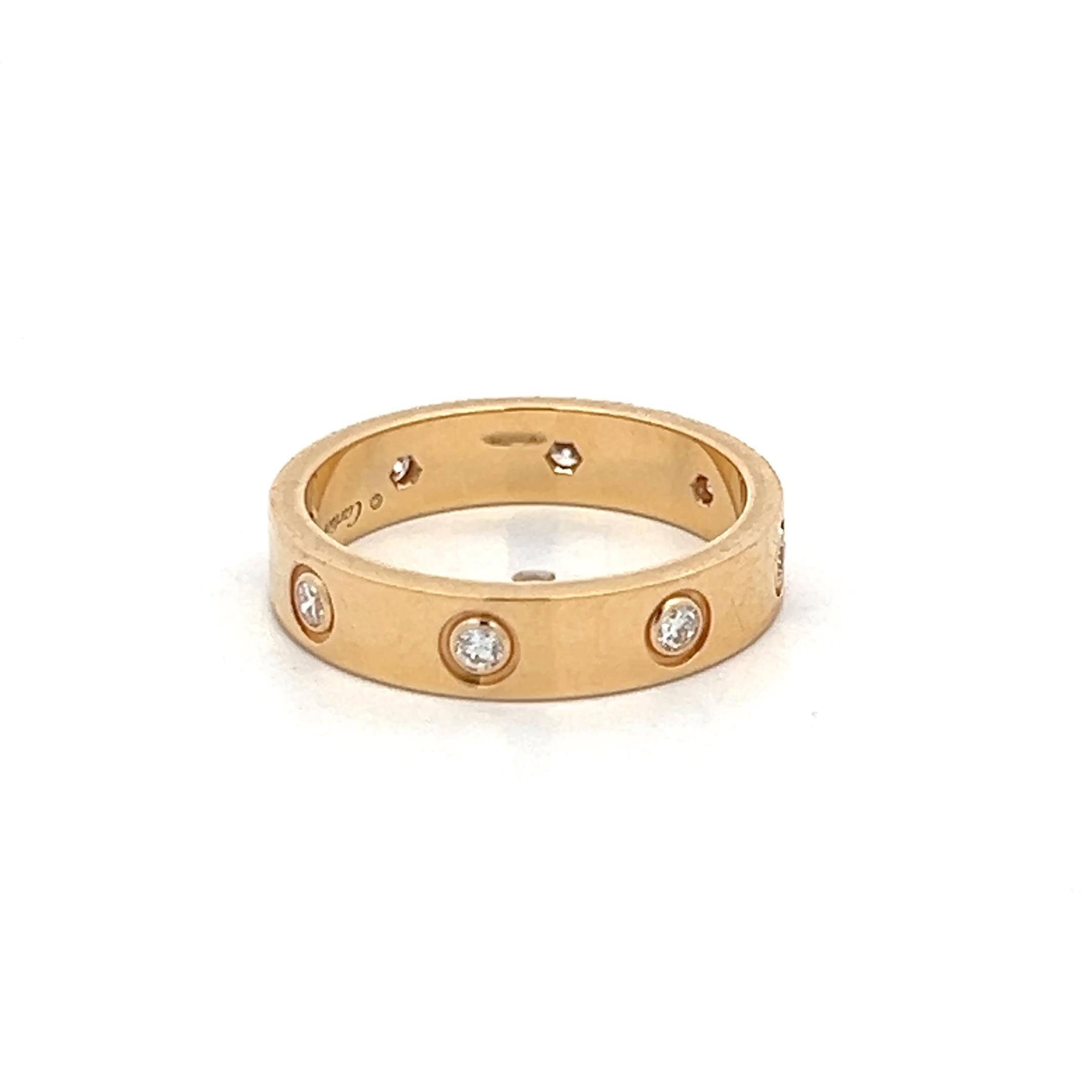 Cartier 18K Yellow Gold Love Ring with 0.19 Carat Round F VVS Diamonds Size 5.25