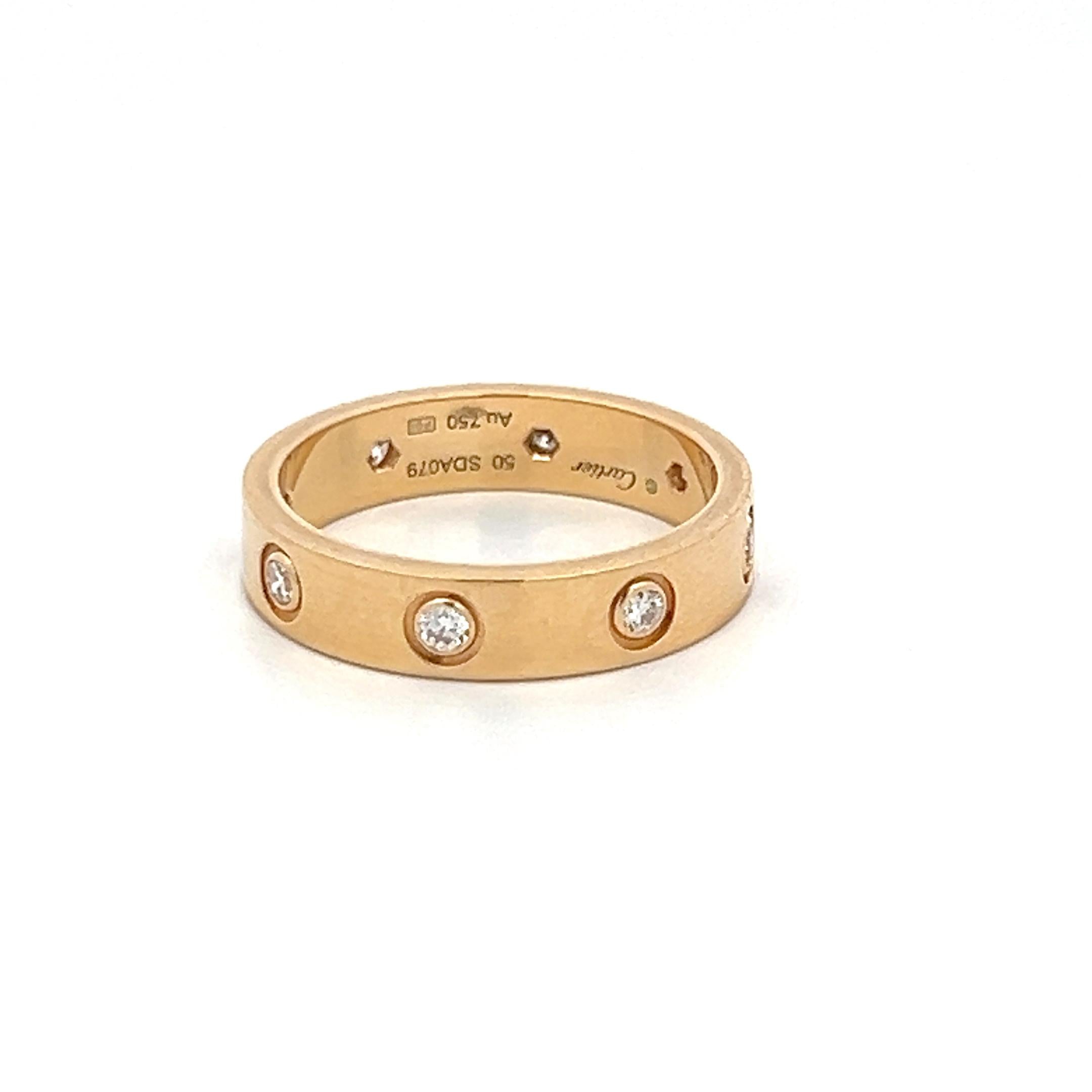 Cartier 18K Yellow Gold Love Ring with 0.19 Carat Round F VVS Diamonds Size 5.25