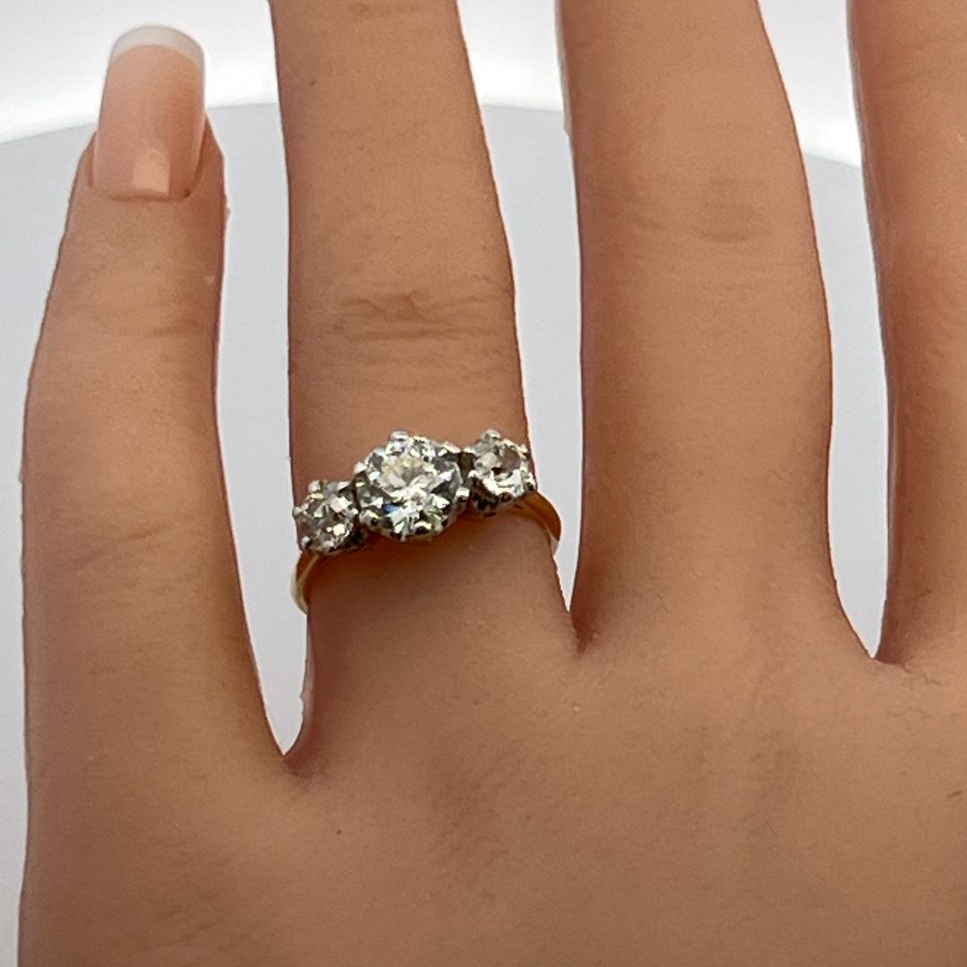 18K Two Tone Gold Three-Stone Ring 2.13ct Circular & European Diamonds J SI1 GIA