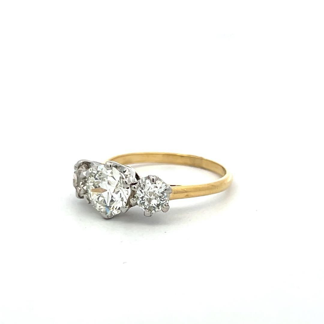 18K Two Tone Gold Three-Stone Ring 2.13ct Circular & European Diamonds J SI1 GIA