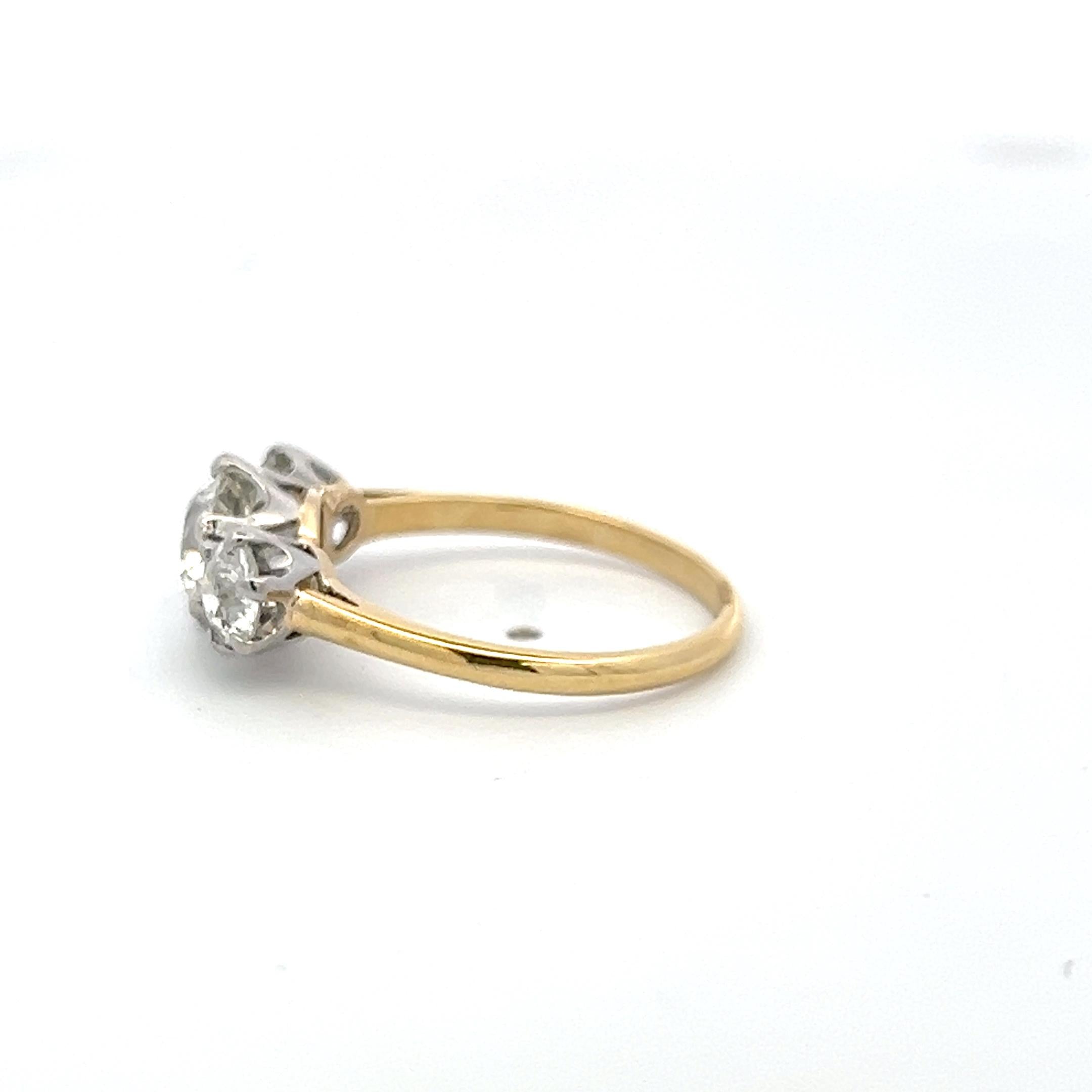 18K Two Tone Gold Three-Stone Ring 2.13ct Circular & European Diamonds J SI1 GIA