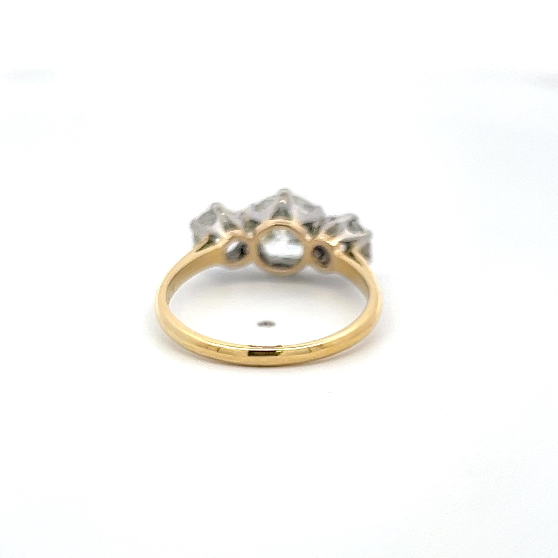 18K Two Tone Gold Three-Stone Ring 2.13ct Circular & European Diamonds J SI1 GIA