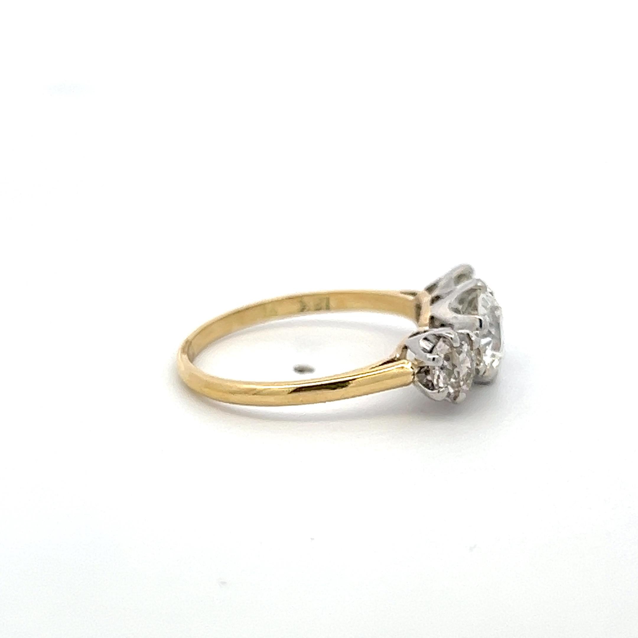18K Two Tone Gold Three-Stone Ring 2.13ct Circular & European Diamonds J SI1 GIA