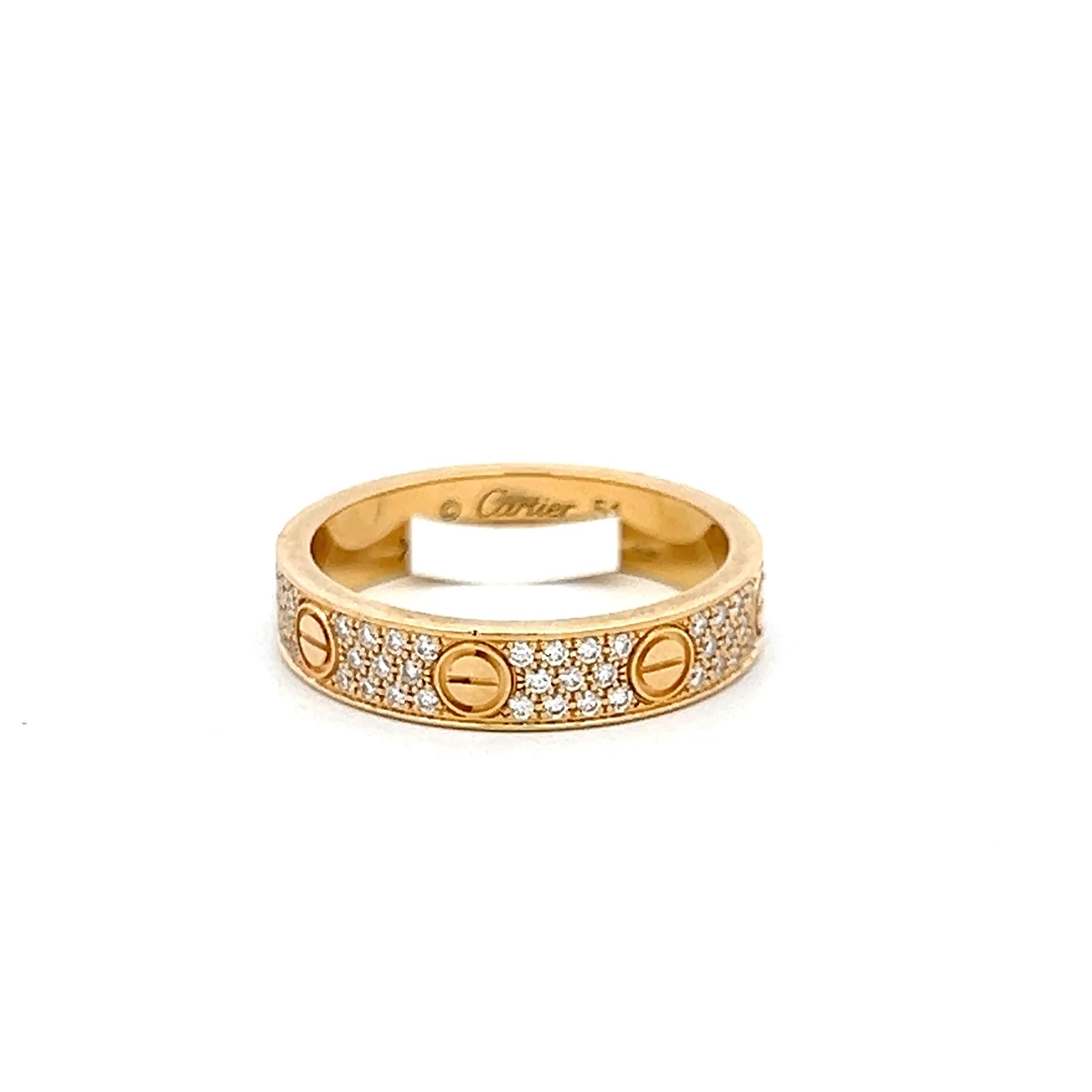 Cartier 18K Yellow Gold Love Ring with 0.31 Carat Round F VS Diamonds Size 5.25