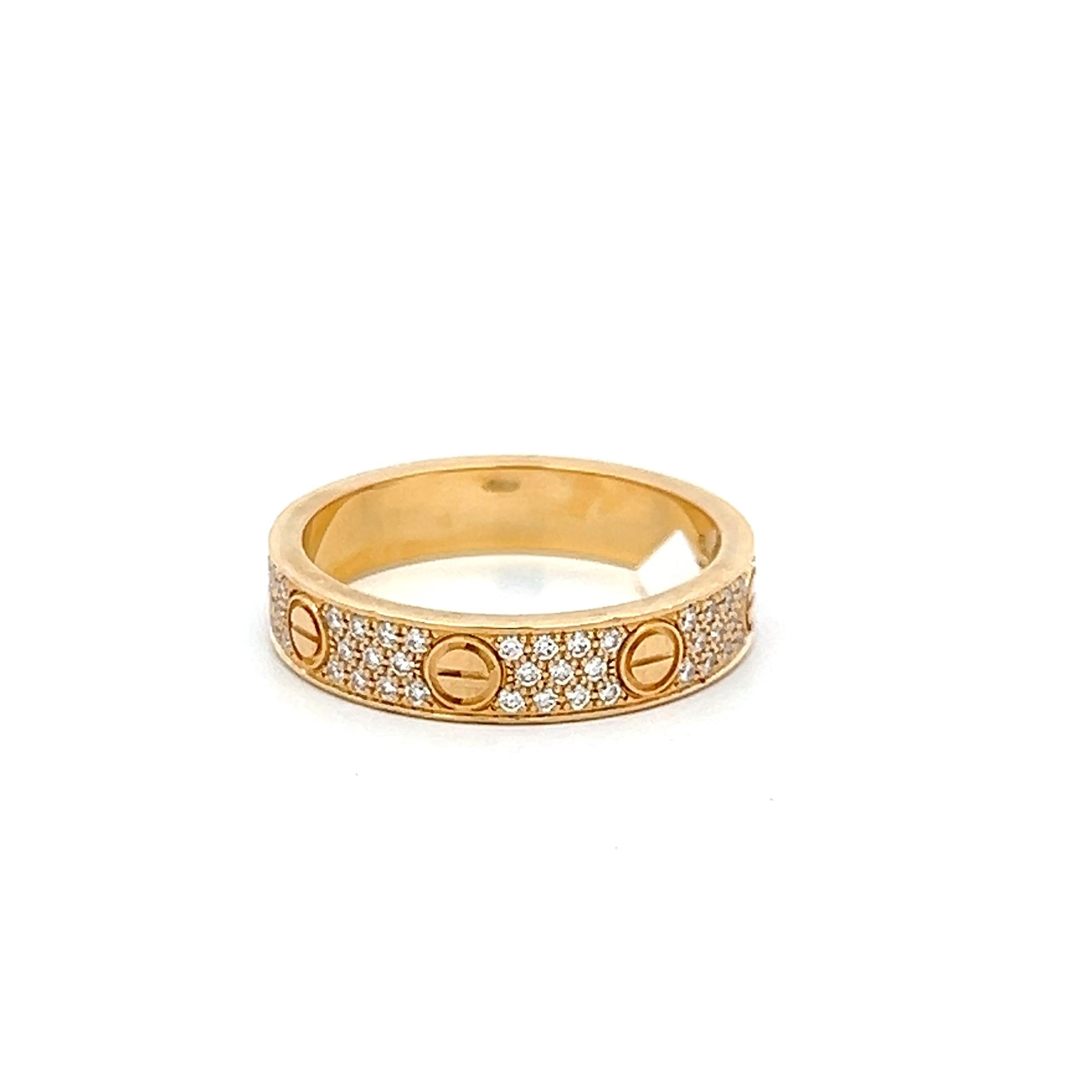 Cartier 18K Yellow Gold Love Ring with 0.31 Carat Round F VS Diamonds Size 5.25