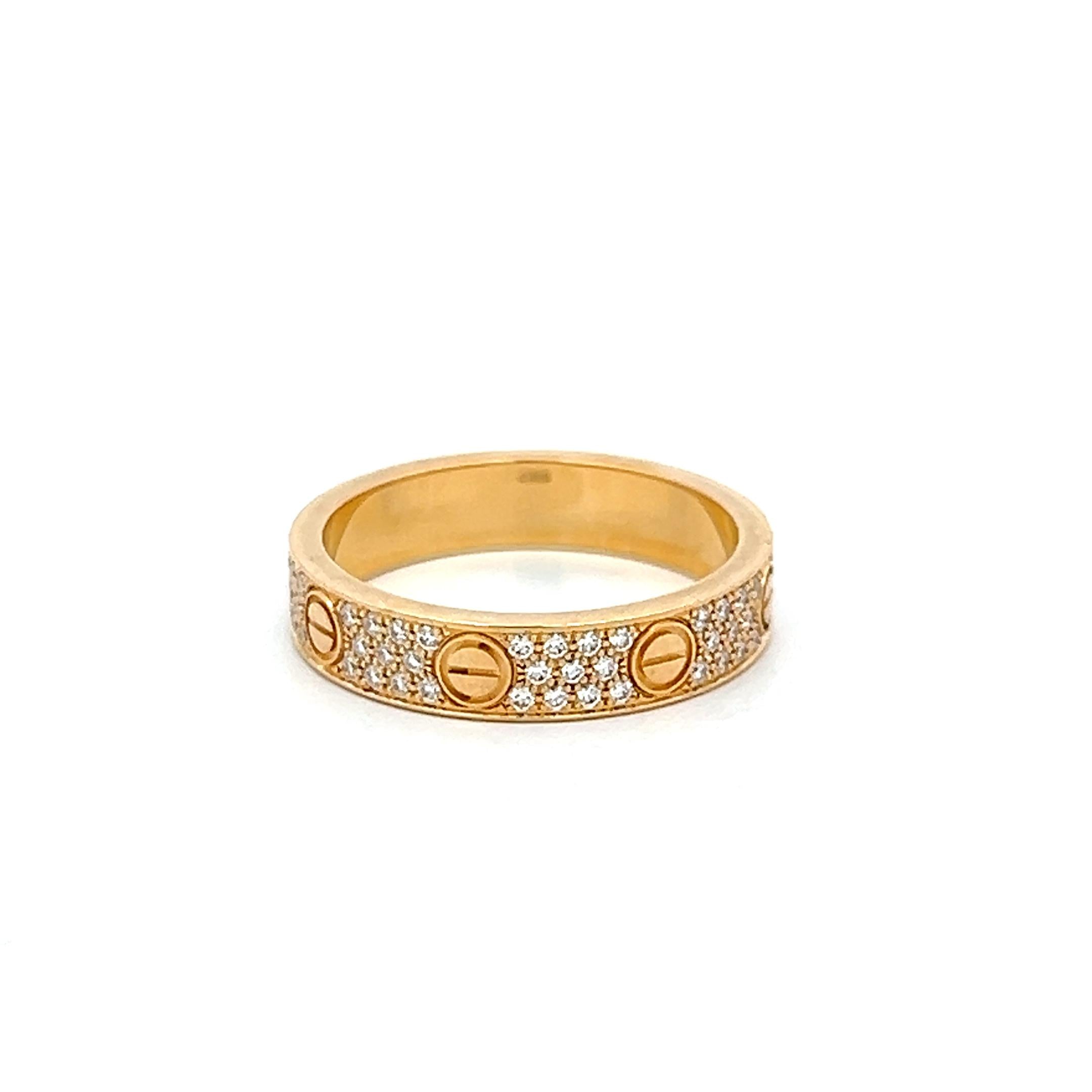 Cartier 18K Yellow Gold Love Ring with 0.31 Carat Round F VS Diamonds Size 5.25
