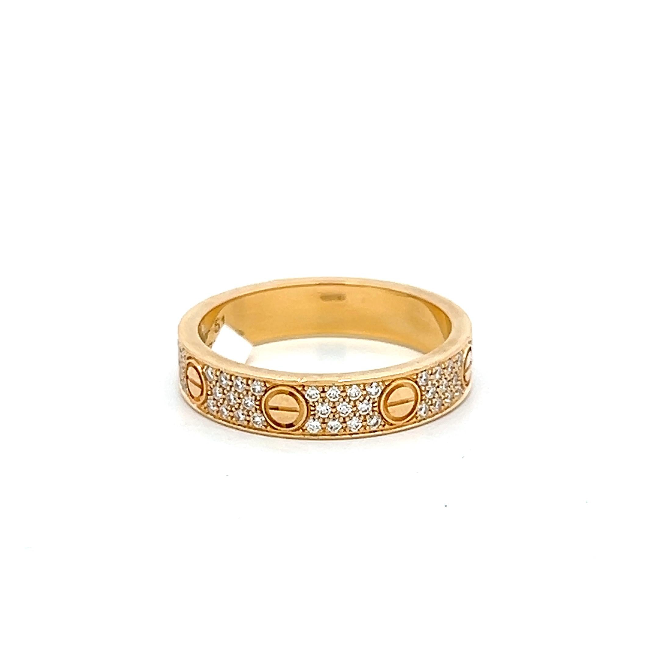 Cartier 18K Yellow Gold Love Ring with 0.31 Carat Round F VS Diamonds Size 5.25
