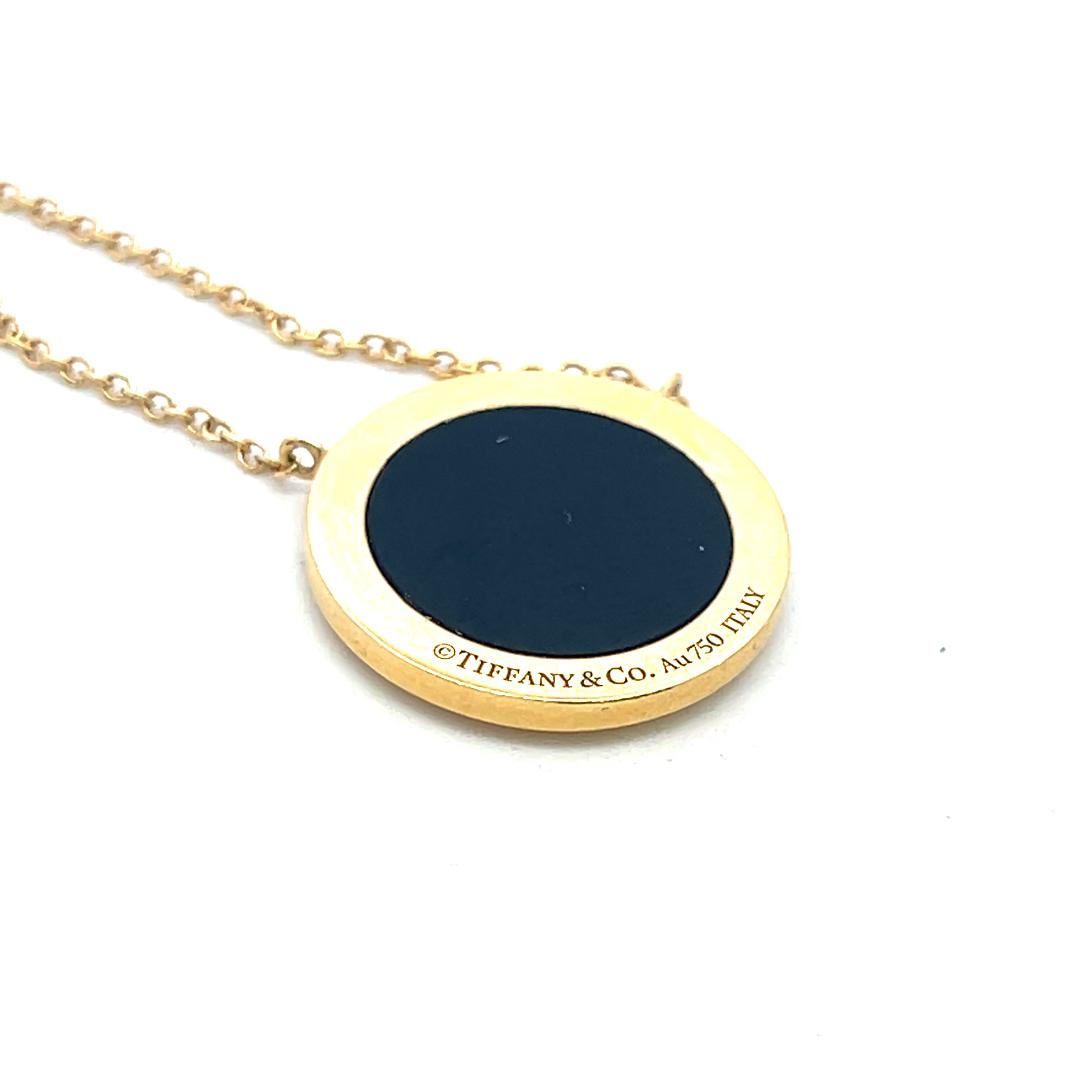 Tiffany & Co 18K YG Pendant Necklace with 0.05 Carat Round Diamonds 10.8 MM Onyx