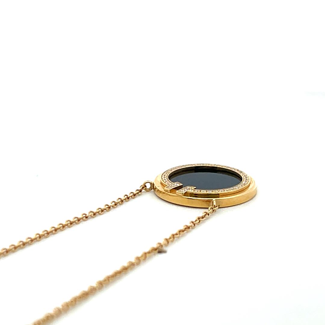 Tiffany & Co 18K YG Pendant Necklace with 0.05 Carat Round Diamonds 10.8 MM Onyx