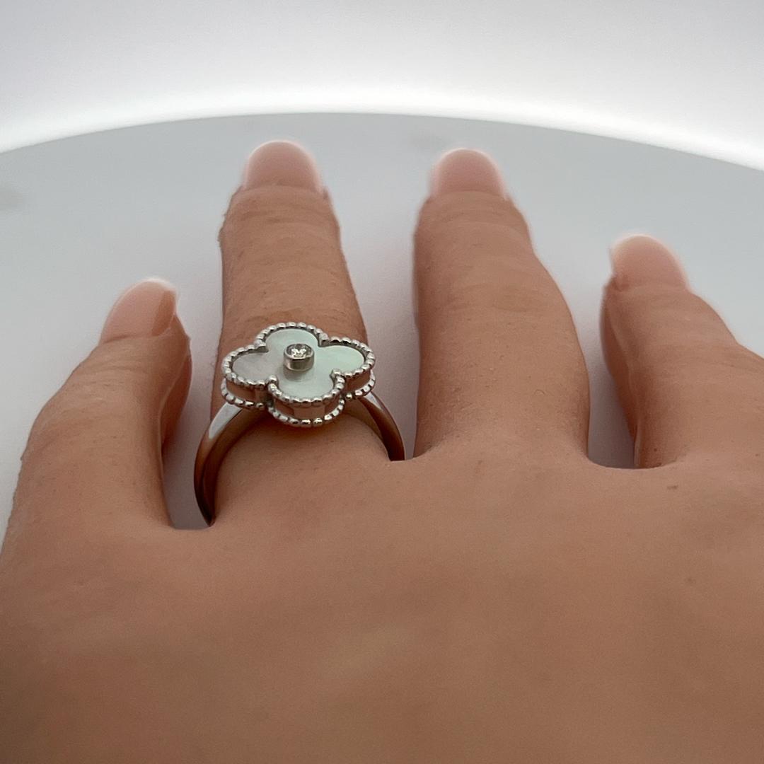 Van Cleef & Arpels 18K WG Cocktail Ring with 0.05ct Round F VS Diamond Size 7