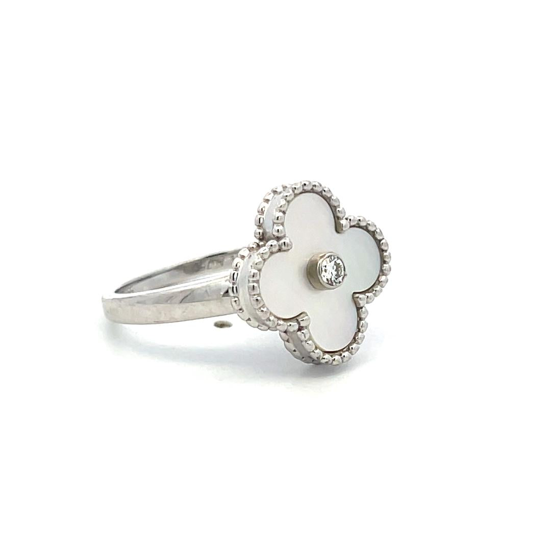Van Cleef & Arpels 18K WG Cocktail Ring with 0.05ct Round F VS Diamond Size 7