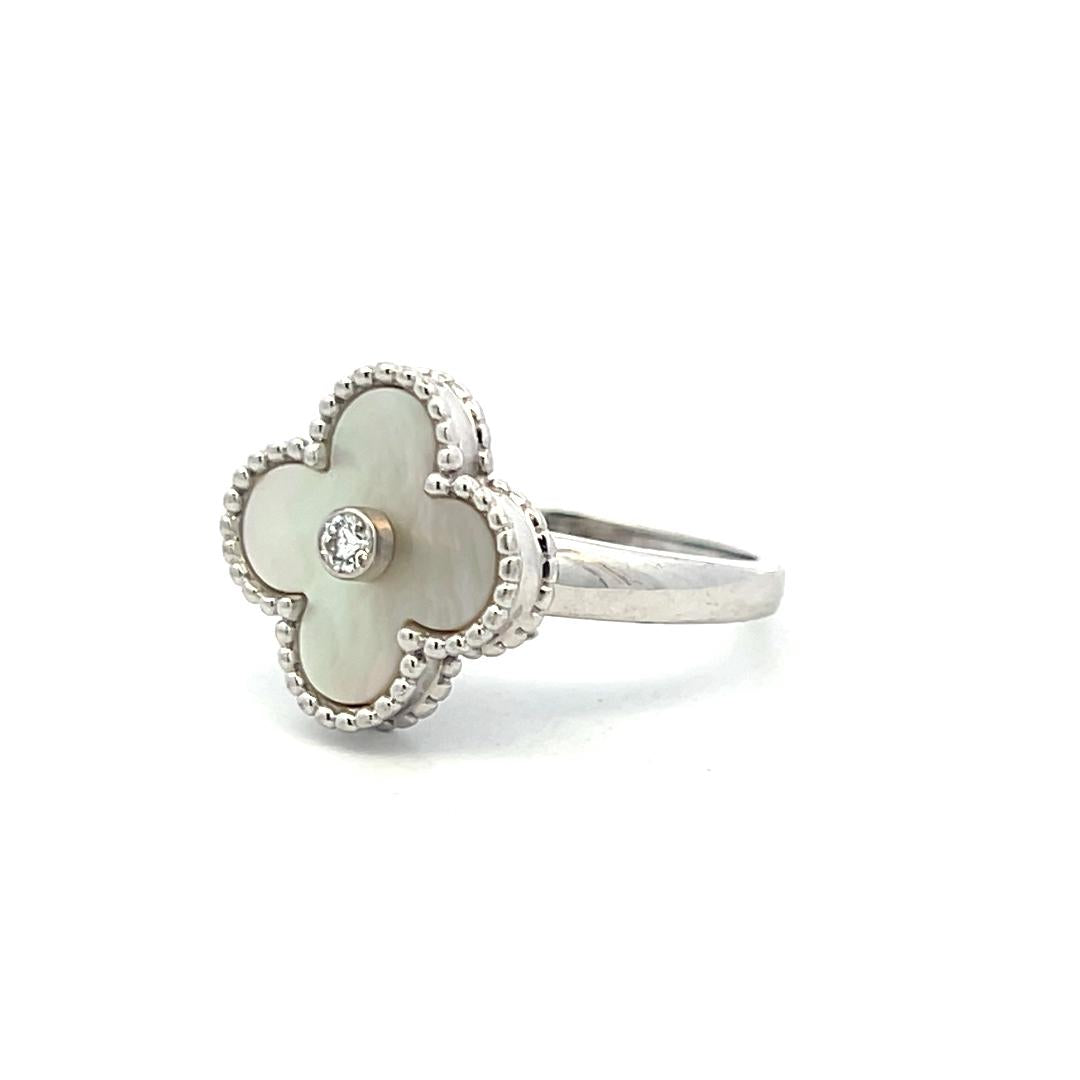 Van Cleef & Arpels 18K WG Cocktail Ring with 0.05ct Round F VS Diamond Size 7