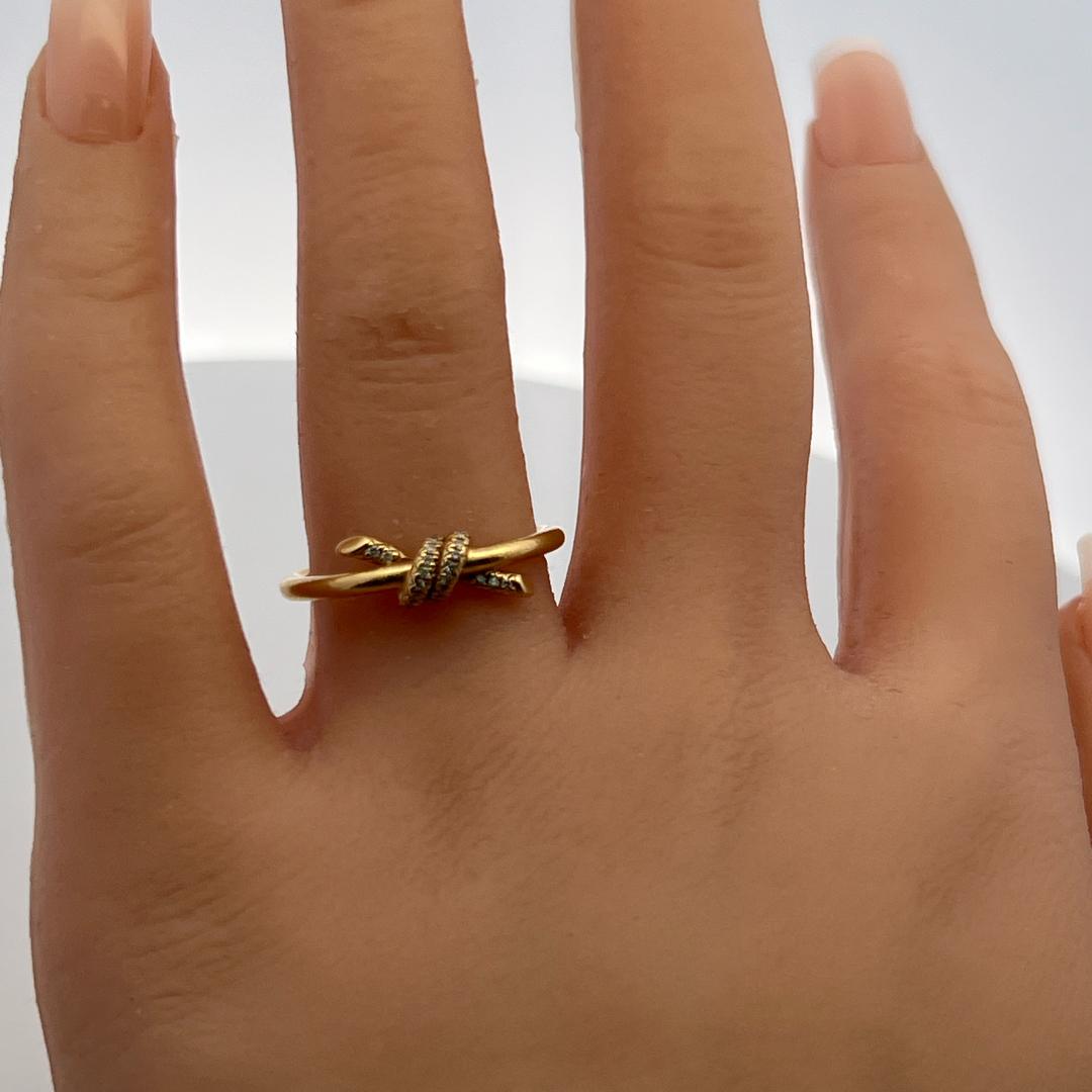 Tiffany & Co 18K Yellow Gold Cocktail Ring 0.05 Carat Round Diamonds Size 7.25
