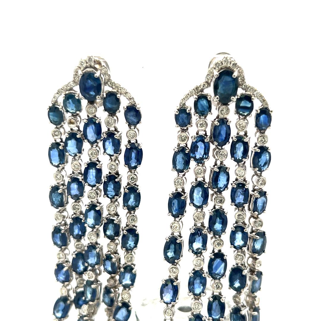 14K White Gold Drop Earrings with 1.35ct Round H VS Diamonds & 24ct Sapphire